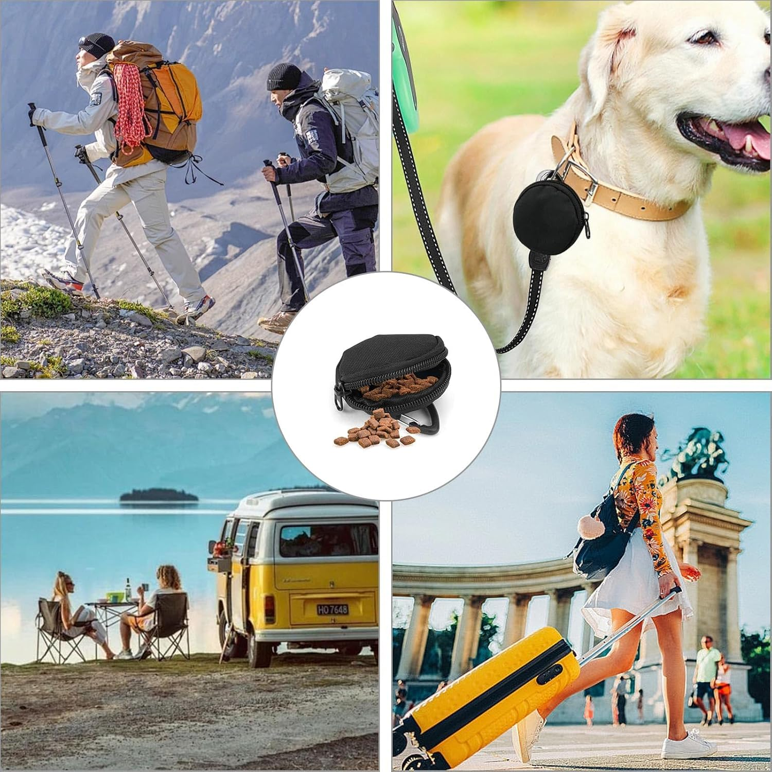 DEANKEJI Pack of 4 Dog Training Small Snack Bag Dog Oxford Cloth Dog Food Bag Black Dog Treat Bag with Triangular Hanging Eyelet for Carrying Dog Treats