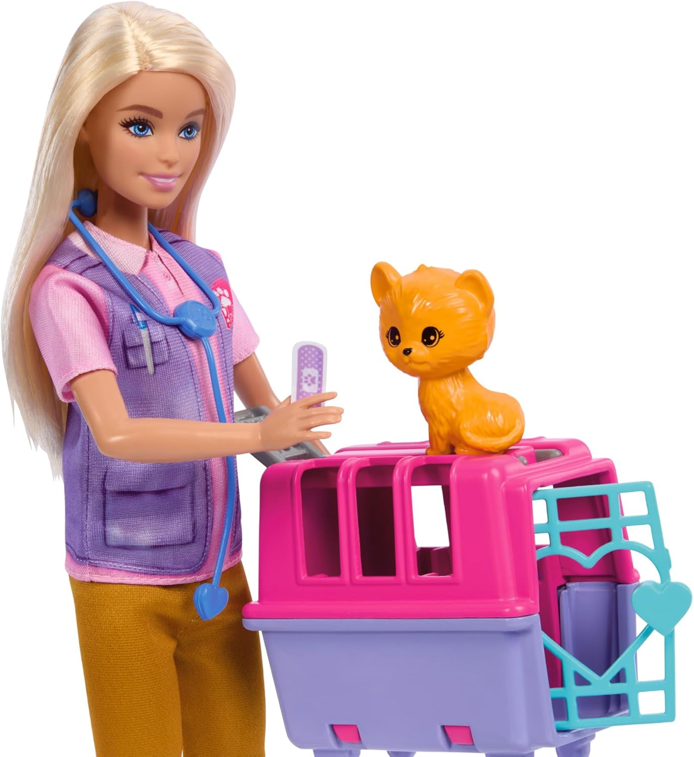 Barbie Careers Doll & Accessories, Animal Rescue & Recovery Playset with Blonde Doll, Baby Monkey & Tiger Figures, Carrier & More image number 5