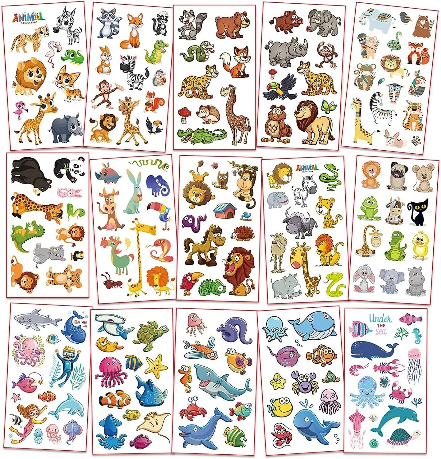 Animals, Insects, Sea Animals (350 PCS) Kids Waterproof Temporary Tattoos,Children'S Temporary Tattoo Toys,Boy Face Tattoo Stickers,Goody Bag Stuffers Party Bag Fillers image number 6
