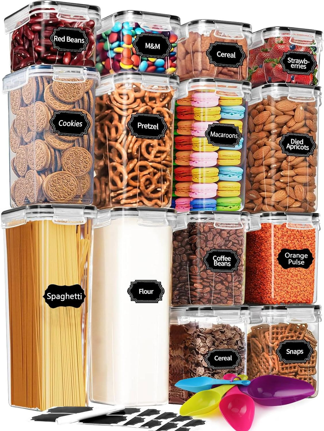 14 Pack Airtight Food Storage Containers for Pantry Organization Canisters for Cereal Dry Food Flour and Sugar Plastic Kitchen Organizers and Storage Kitchen Pantry Storage Containers,Bpa Free image number 1