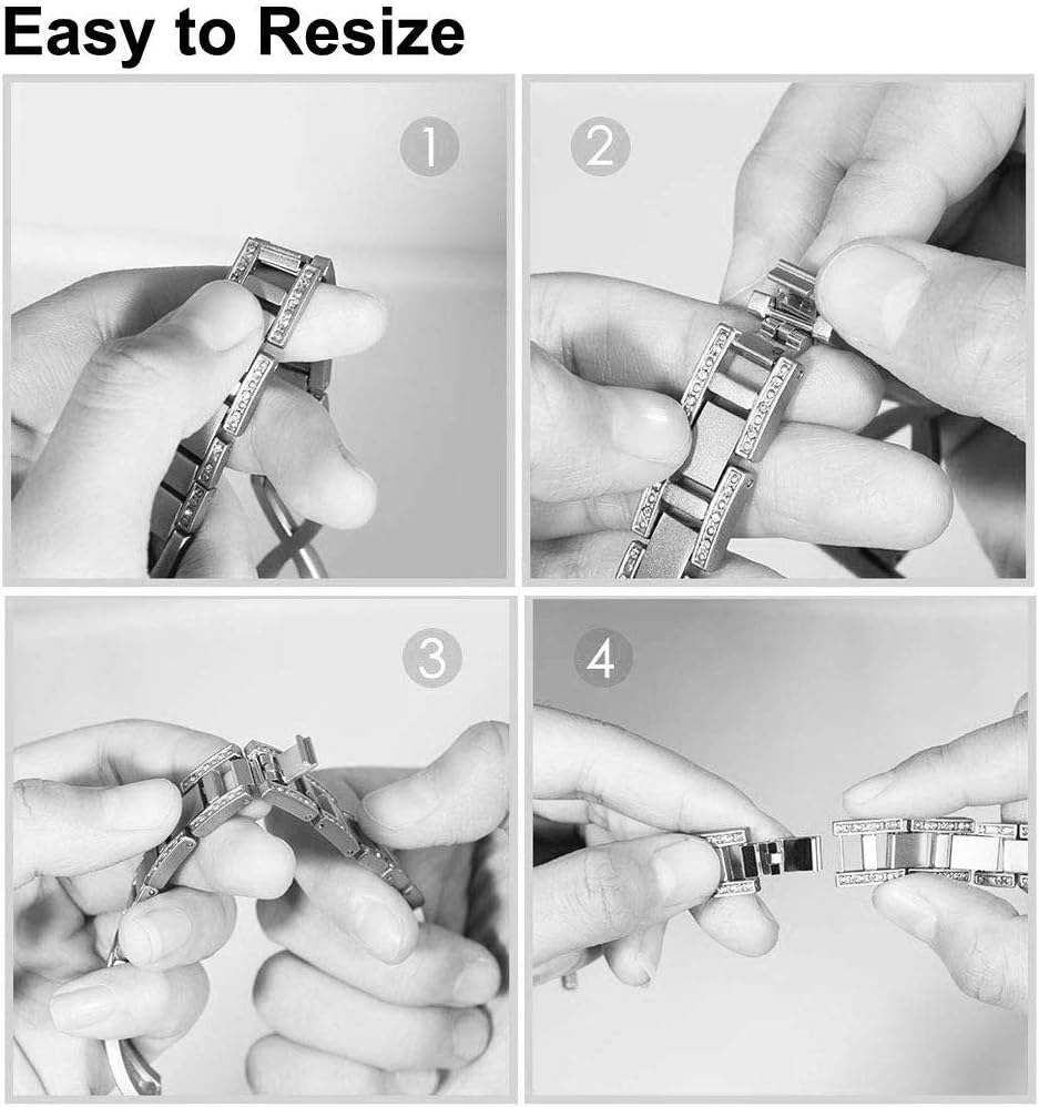 Bling Band Compatible for Fitbit Versa 4 / Versa 3/ Fitbit Sense 2/ Sense Band, Women Metal Replacement Bracelet Jewelry Strap Wristband for Fitbit Versa 4/Versa 3 /Sense 2/Sense Smartwatch image number 2