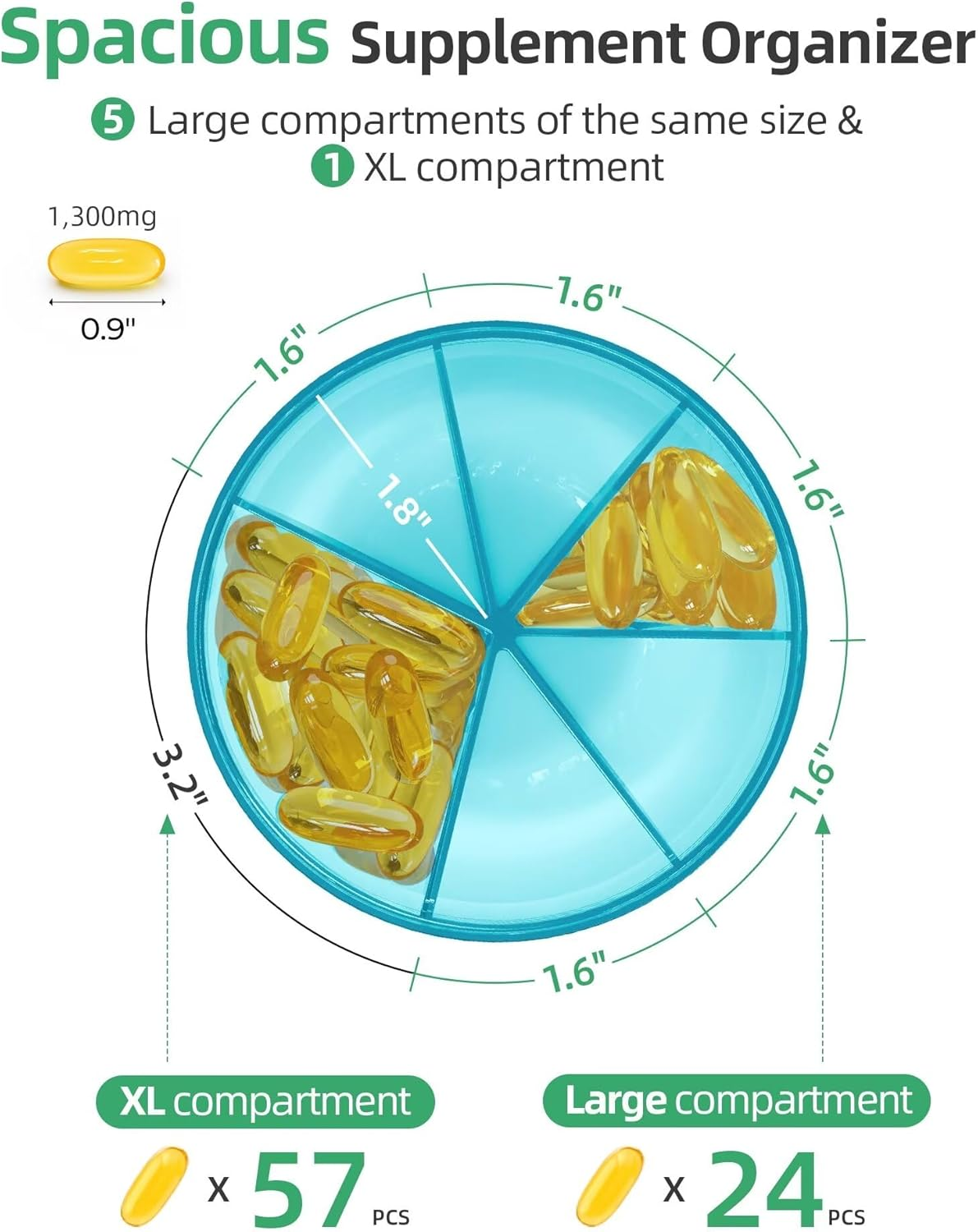 PULIV Large Supplement Organizer Bottle, Holds Plenty of Vitamins in 1 Monthly Pill Dispenser with Anti-Mixing & Wide Openings Design, Easy to Retrieve Meds, Includes 20 Pcs Stick-On Labels Blue - Black image number 7