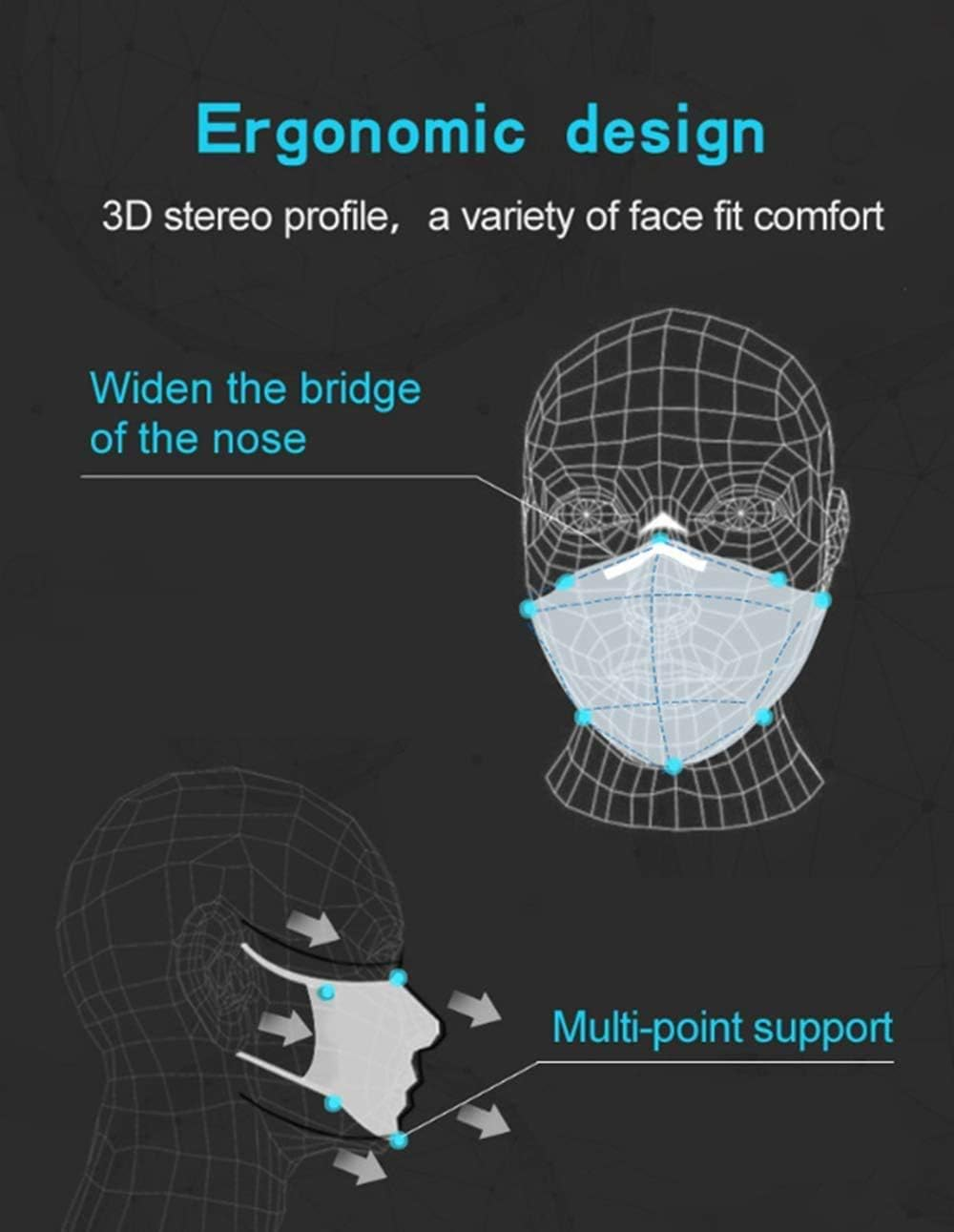 Dust Mask, JIAMO Activated Carbon Dustproof Mask, 2 Pcs Cotton Mask with 4 Extra Carbon Filters for Pollen Allergy Woodworking Mowing Running Cycling Outdoor Activities(Black) image number 2