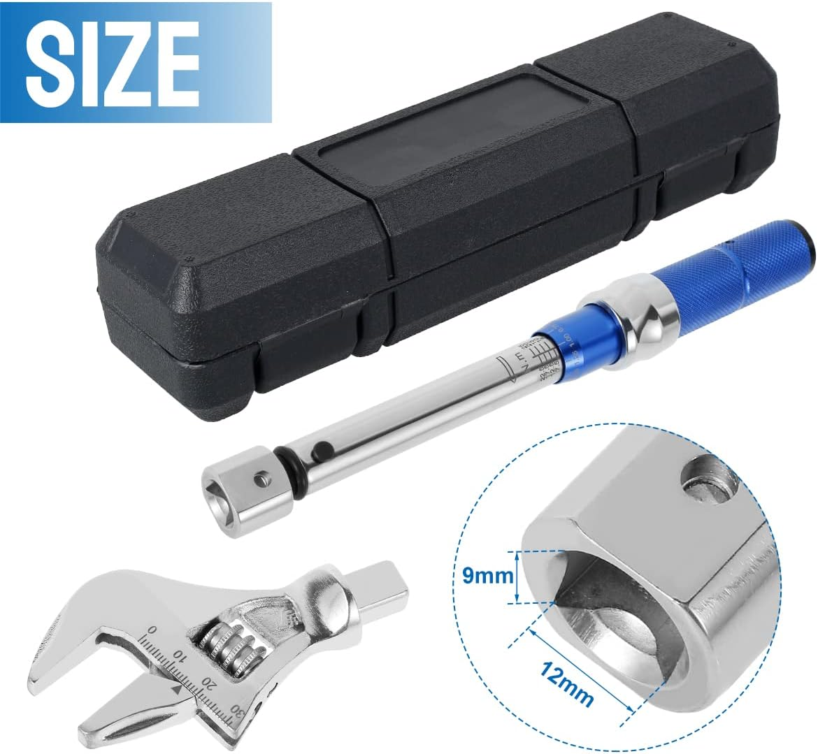 Digital Adjustable Torque Wrench, Open End Torque Wrench 5-25 NM 30Mm Steel Open End Torque Wrench 9&times;12Mm Interchangeable Head Torque Wrench Car Repair Maintenance Spanner Hand Tool for Bicycle Car image number 1