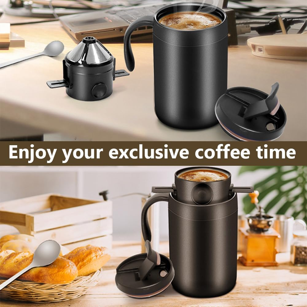Camping Pour over Coffee Maker Set,Portable Caf Kit, Vacuum Insulated Mug,Stainless Steel Drink Cup, Multi-Purpose with Coffee Dripper,For Travel, Camping, Officing, Backpacking image number 6