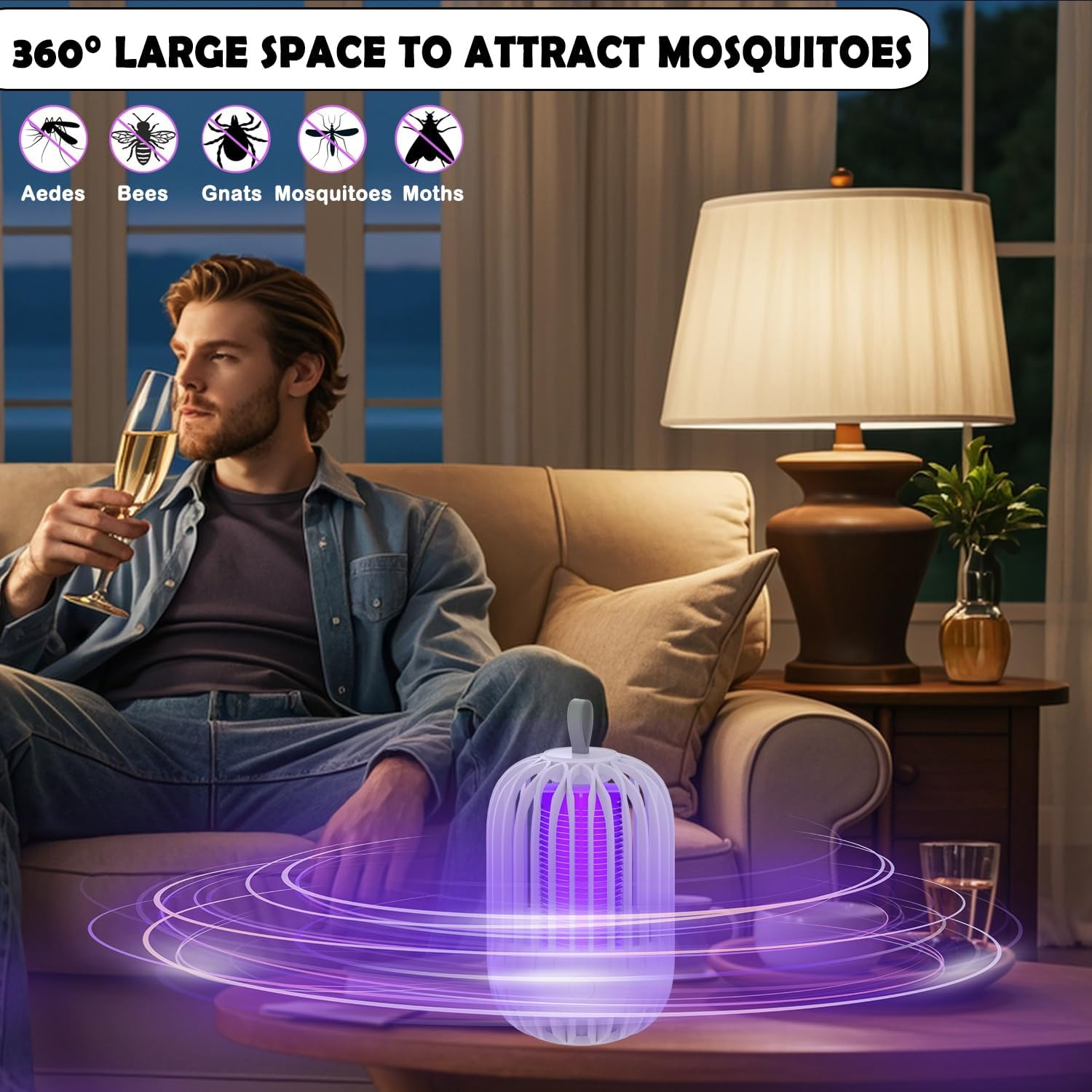 Mosquito Killer Lamp, 2 in 1 LED Mosquito Zapper, Portable USB Rechargeable Indoor and Outdoor Mosquito Killer, with UV Light Effective Fly Zapper for Use in the Home, Garden,Yard (White) - White image number 5