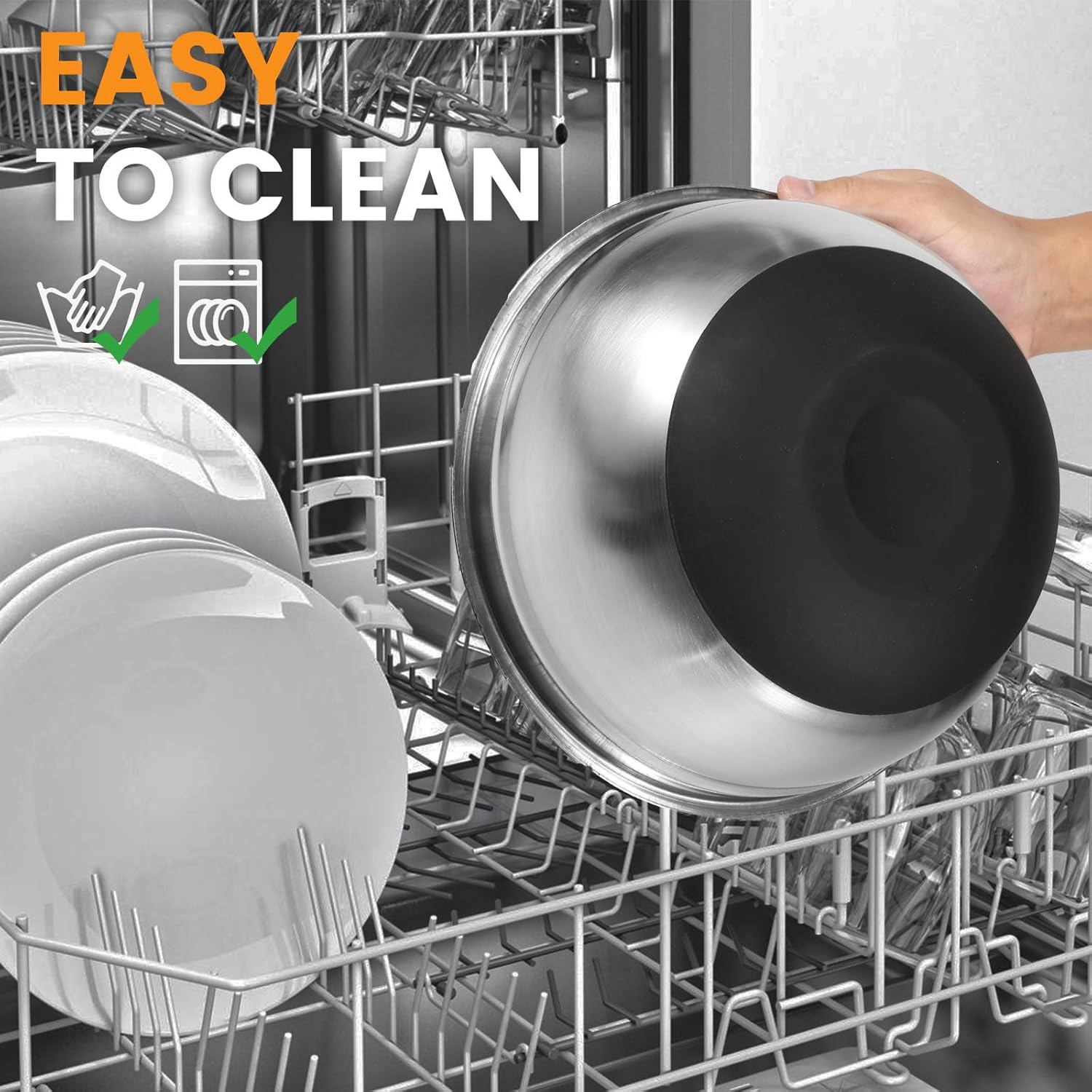 Set of 5 Mixing Bowls with Lids Stackable Stainless Steel Nesting Bowls with Non-Slip Bottoms for Kitchen Mixing Baking Prepping Cooking Serving (Set of 5) image number 1