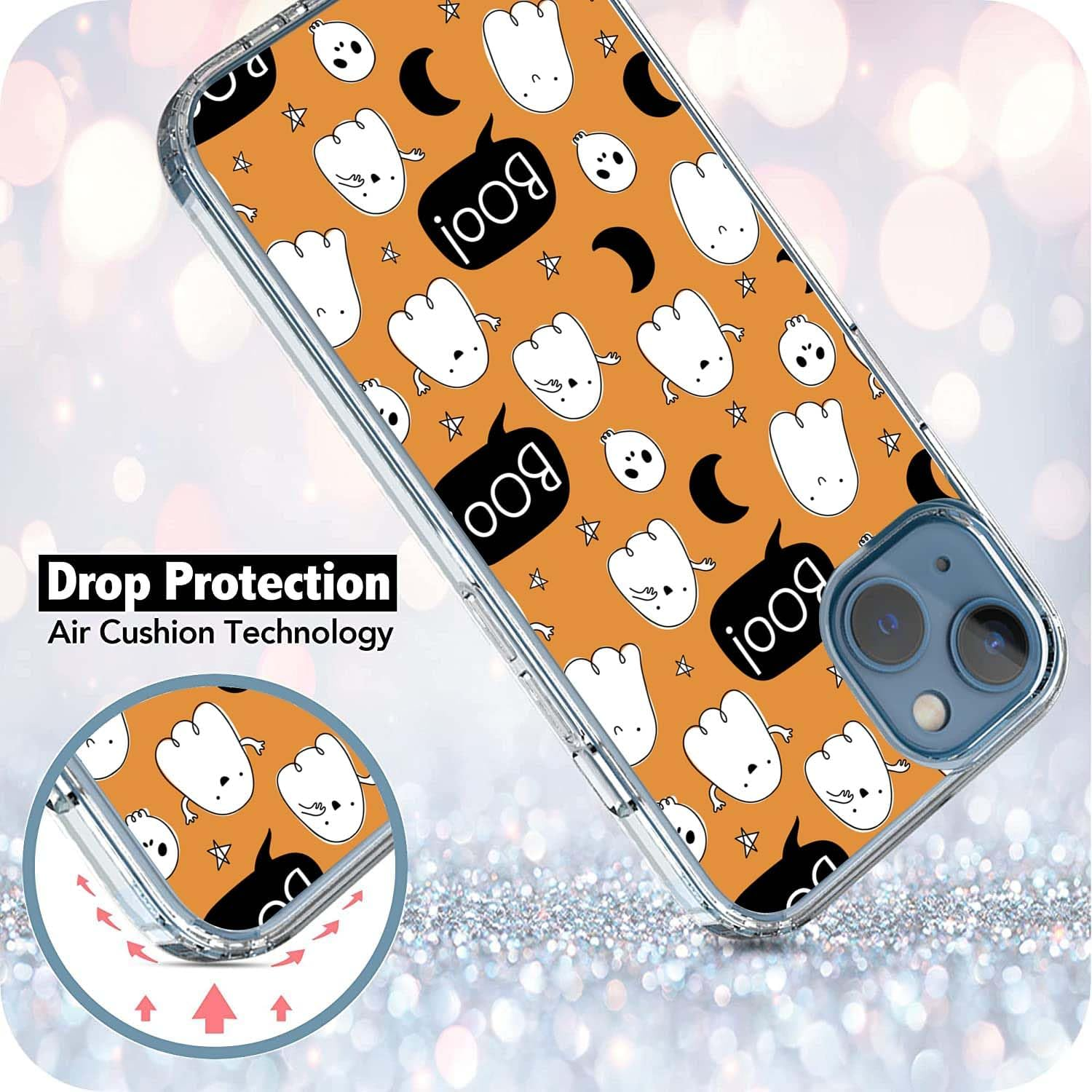 Cute Halloween Ghost Case Compatible with Iphone 13, Orange Halloween Case for Iphone 13, Trendy TPU Phone Case Cover image number 1
