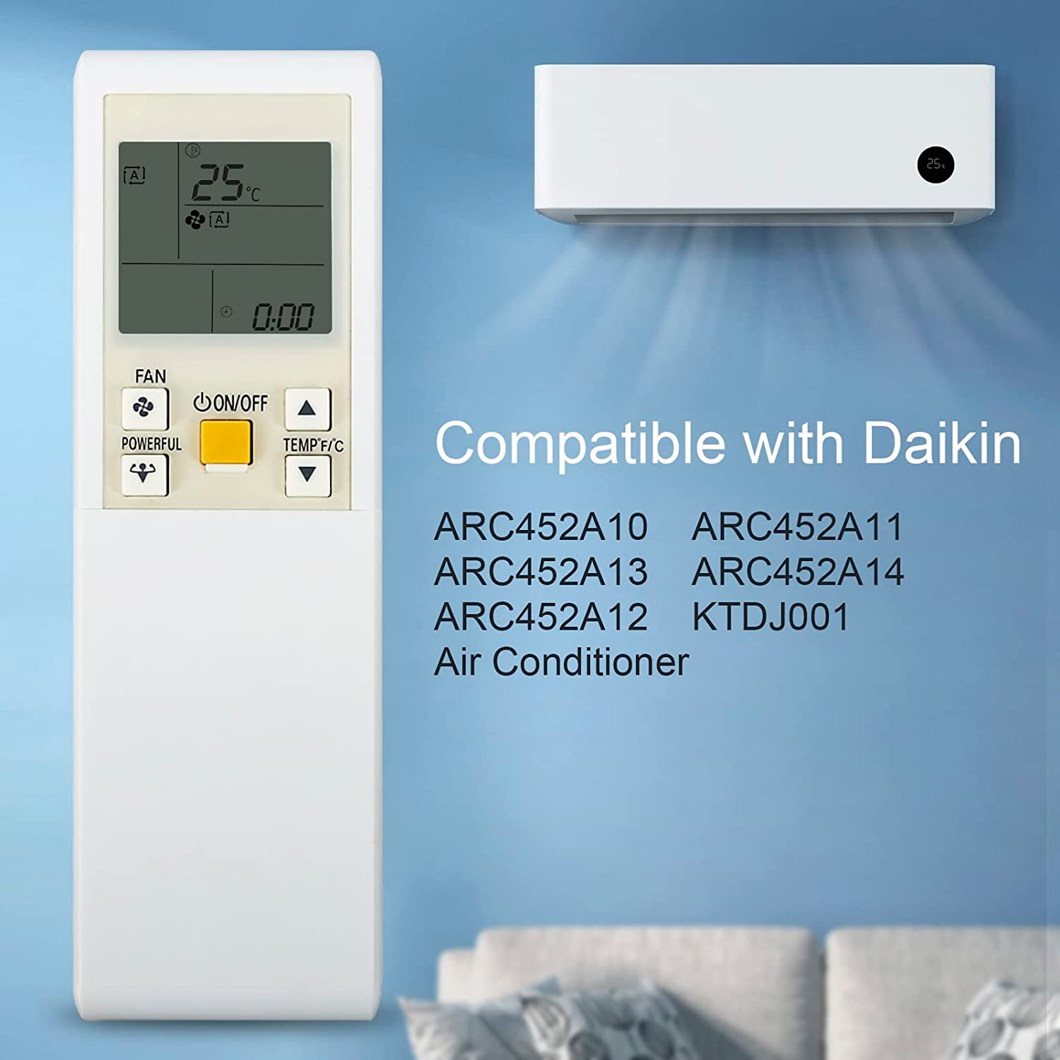 Universal Air Conditioner Remote Control Compatible with Daikin ARC452A10 ARC452A11 ARC452A13 ARC452A14 ARC452A12 KTDJ001 image number 5