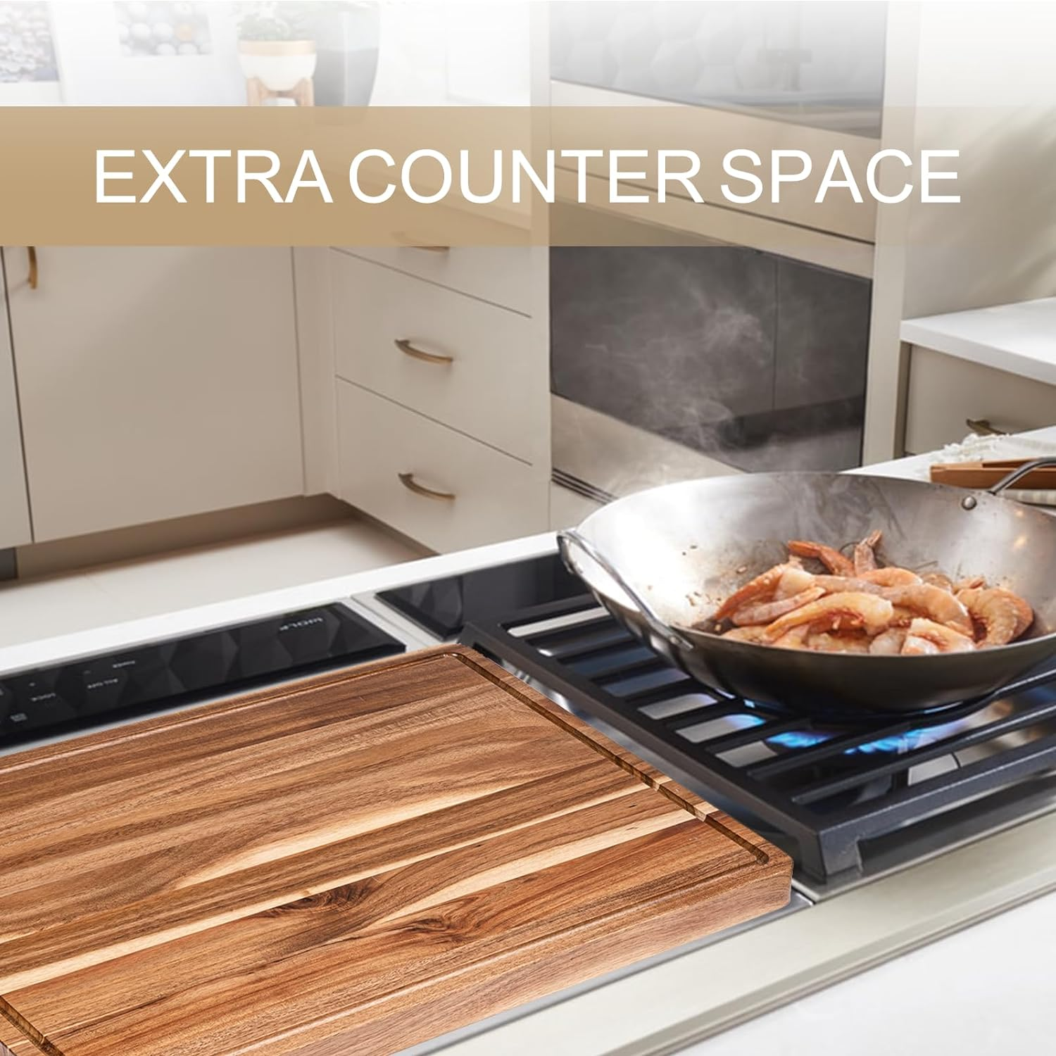 Extra Large Acacia Wood Cutting Board for Kitchen, 24 X 18 Inch Large Butcher Block Chopping Board with Juice Groove, Thick Wood Cutting Boards Carving Board for Turkey Meat Vegetables BBQ image number 2