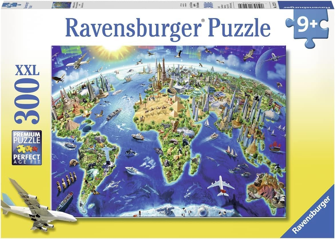 Ravensburger - World Landmarks Map 300-Piece Jigsaw Puzzle for Teens & Adults, Educational Global Landmarks Puzzle image number 1