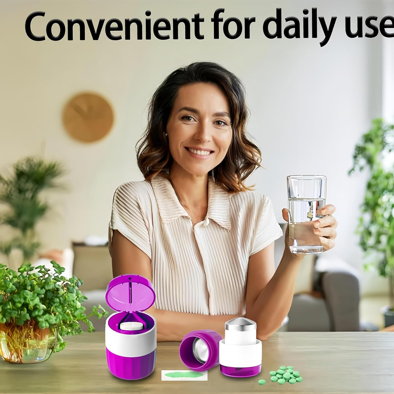 Pill Cutter for Small Pills 1/2 with Stainless Steel Grinding Head 3 in 1 Pill Crusher Splitter with Storage image number 1