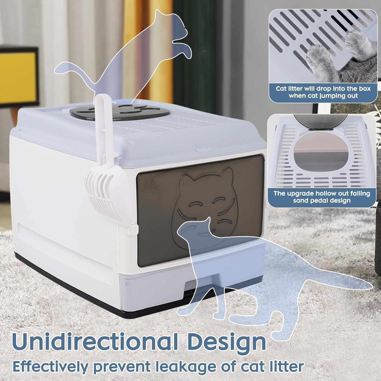 Large Enclosed Cat Litter Box with Lid &ndash; Foldable Hooded Odorless Cat Toilet with Litter Scoop, Self Groomer Deodorizer Filter, Front Entry & Top Exit, Easy to Clean and Install image number 6