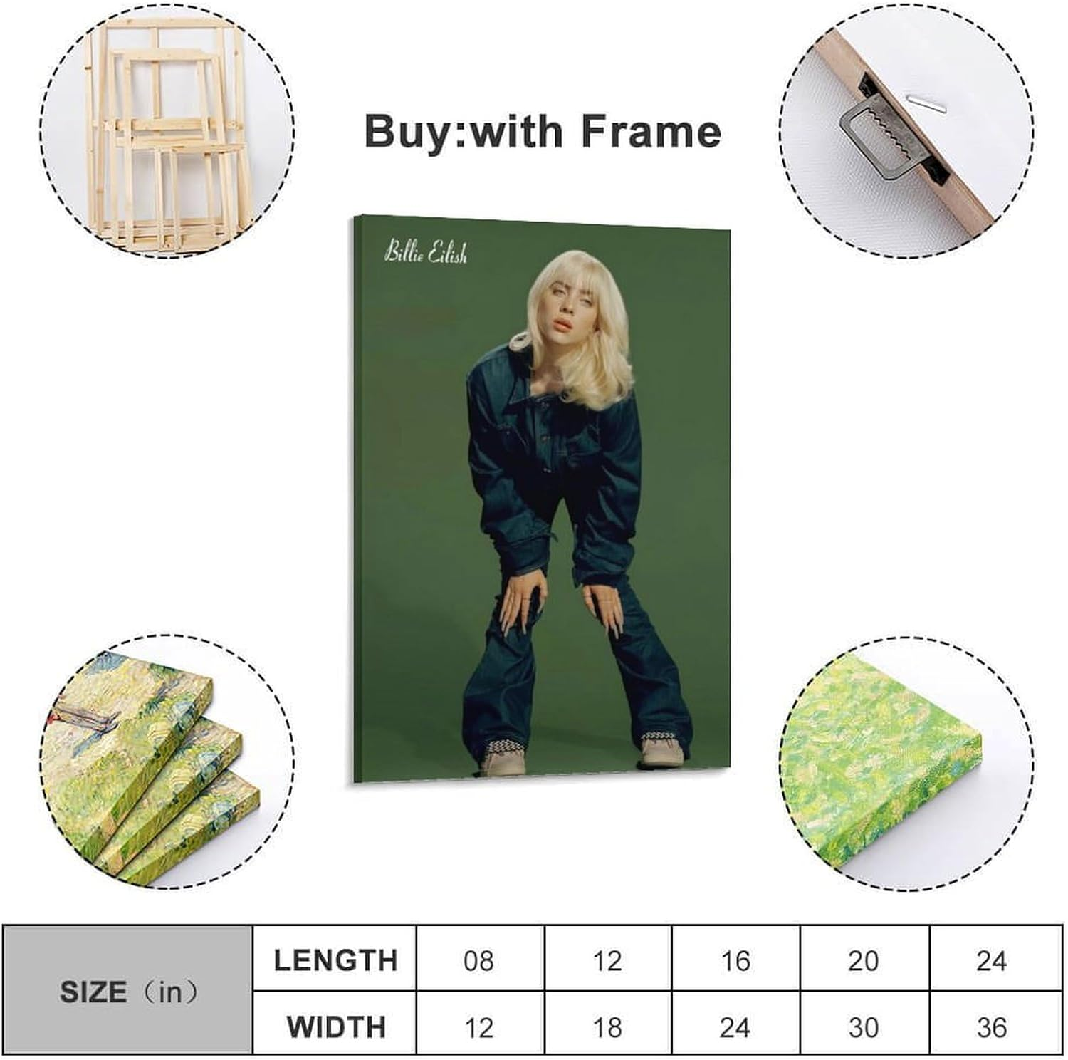 Art Music Billie Wall Art Eilish Poster Poster Canvas Painting Wall Art Picture Home Decor Print for Bedroom Living Room Dorm Study Bar Office 20X30Inch(50X75Cm)