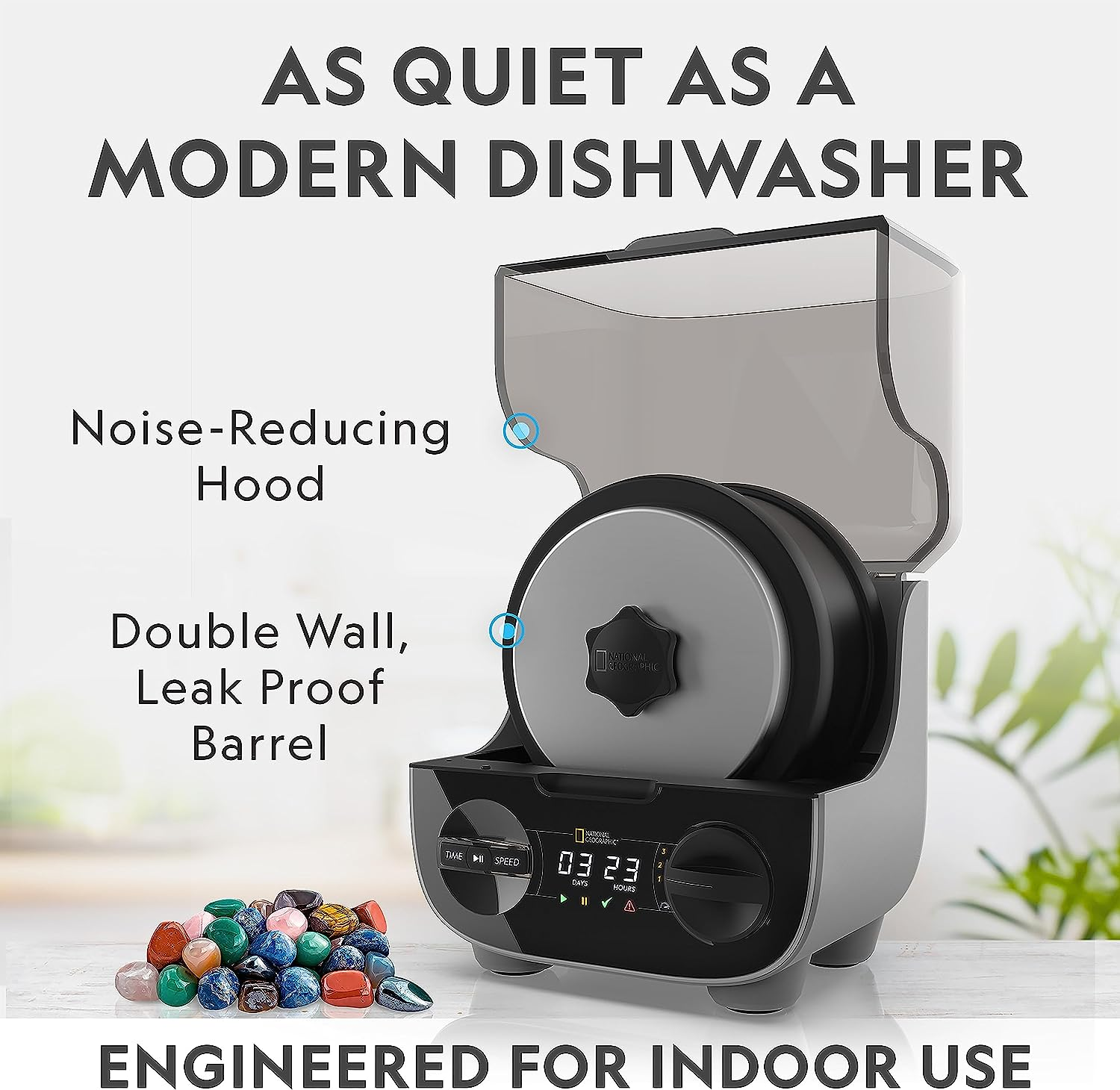 National Geographic Professional Rock Tumbling Kit - Patent-Pending Rock Polisher for Kids & Adults, Platinum Series Ultra Quiet, 2 Lb. Barrel, Rocks, Grit, Gemfoam Polisher, Rock Tumblers for Adults image number 1