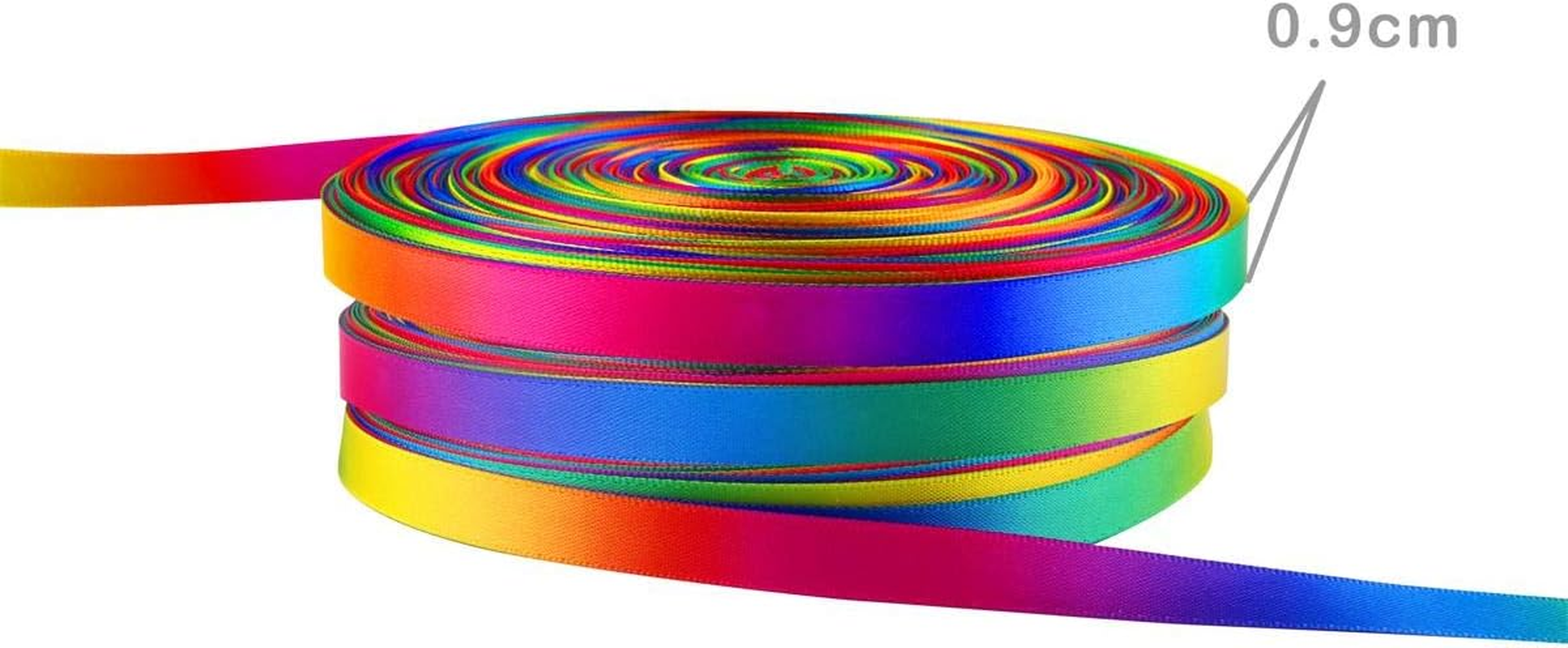 Teemico 50 Yards Satin Ribbon Gradient Rainbow Printed Double Side Satin Polyester Ribbon for DIY Handmade (9Mm Wide)