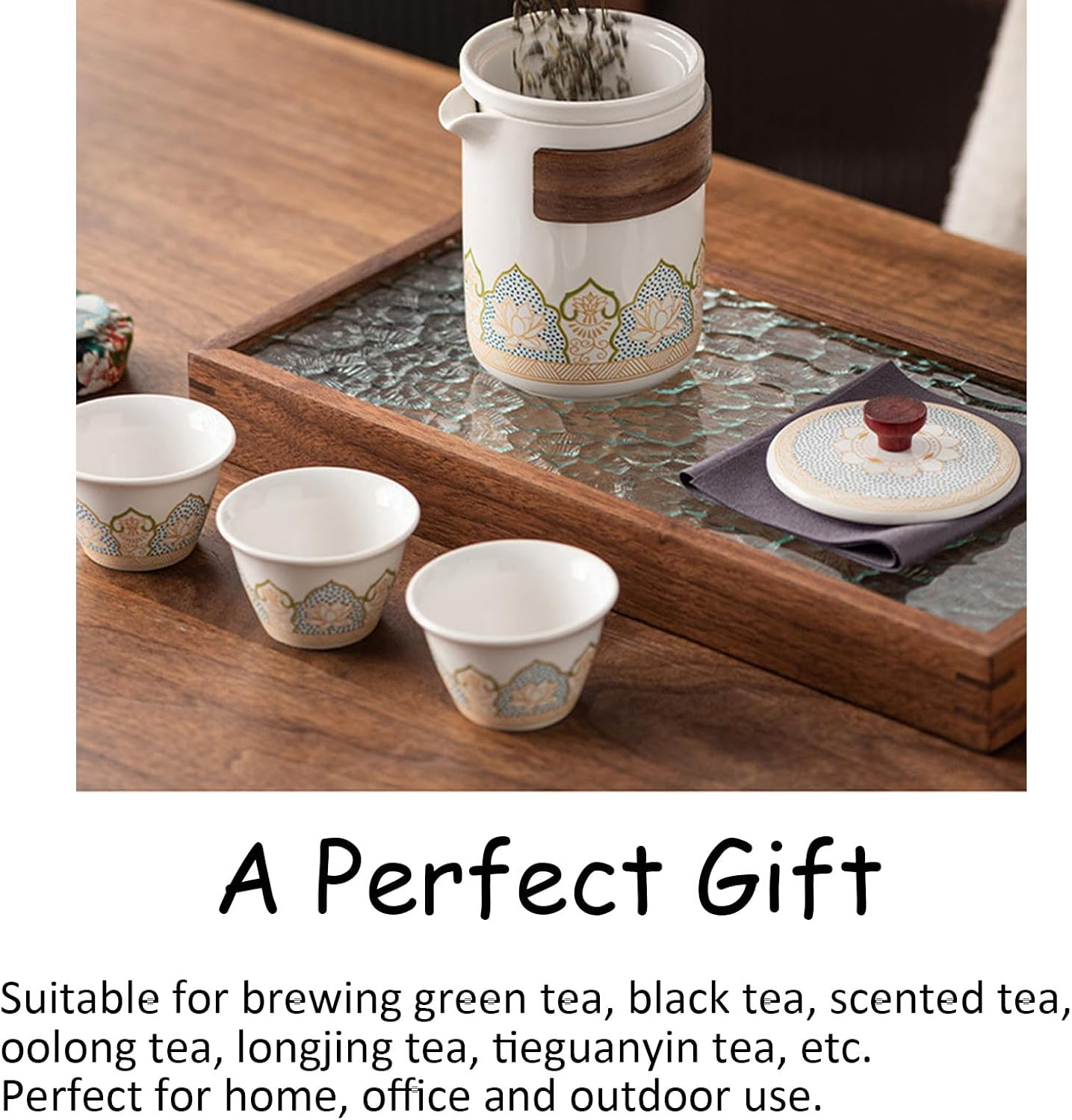 Teapot Set Chinese Travel Kung Fu Tea Set Pottery Made Elegant Asian Tea Set Portable Travel Tea Infuser Chinese Ceramic Tea Cup for Tea Lovers SH0034 (Black) image number 6