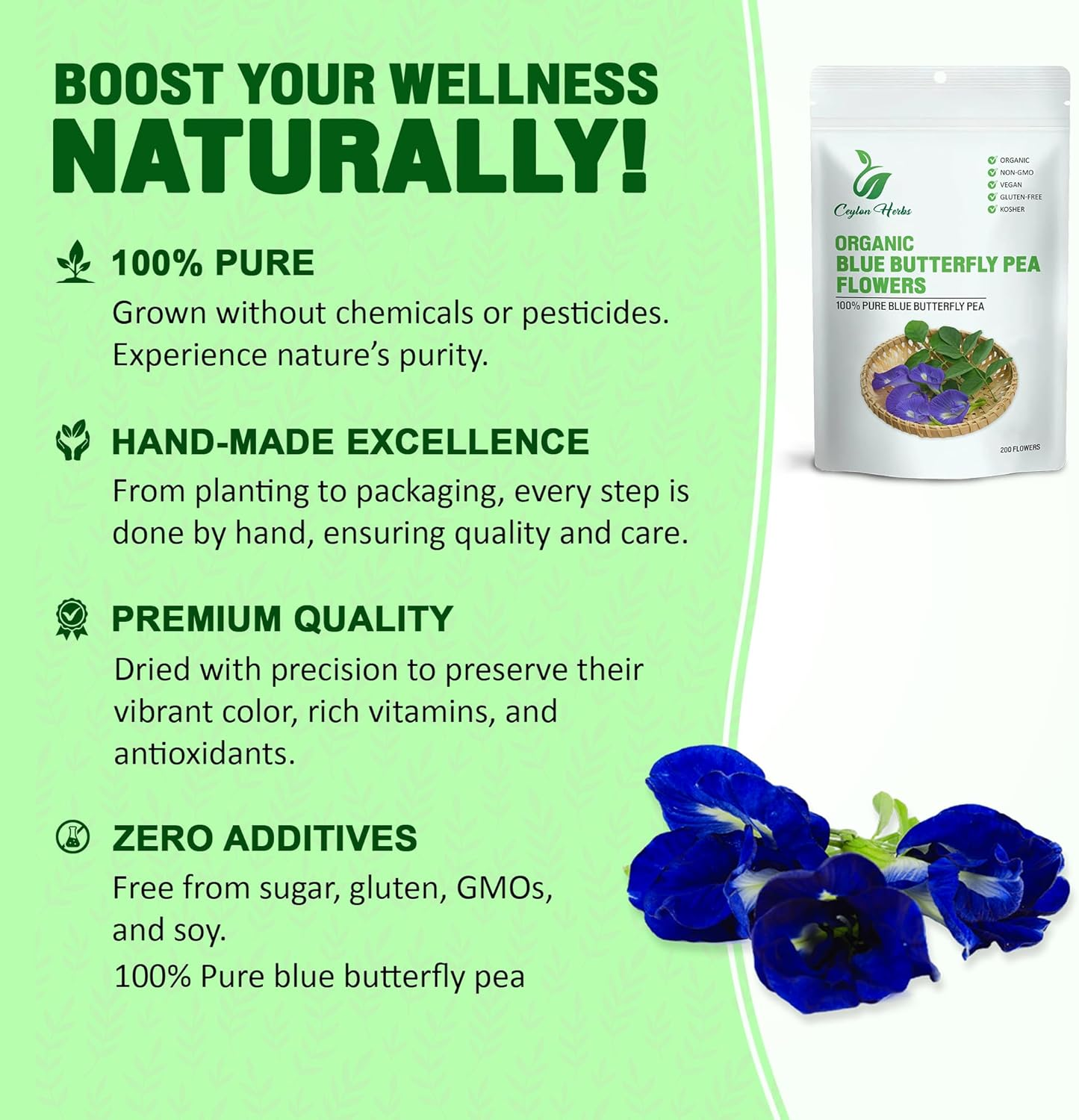 520+ Premium Blue Butterfly Pea Flowers Dried Healthy Well Cleaned Flowers No Additives Hand Picked Pure Dried