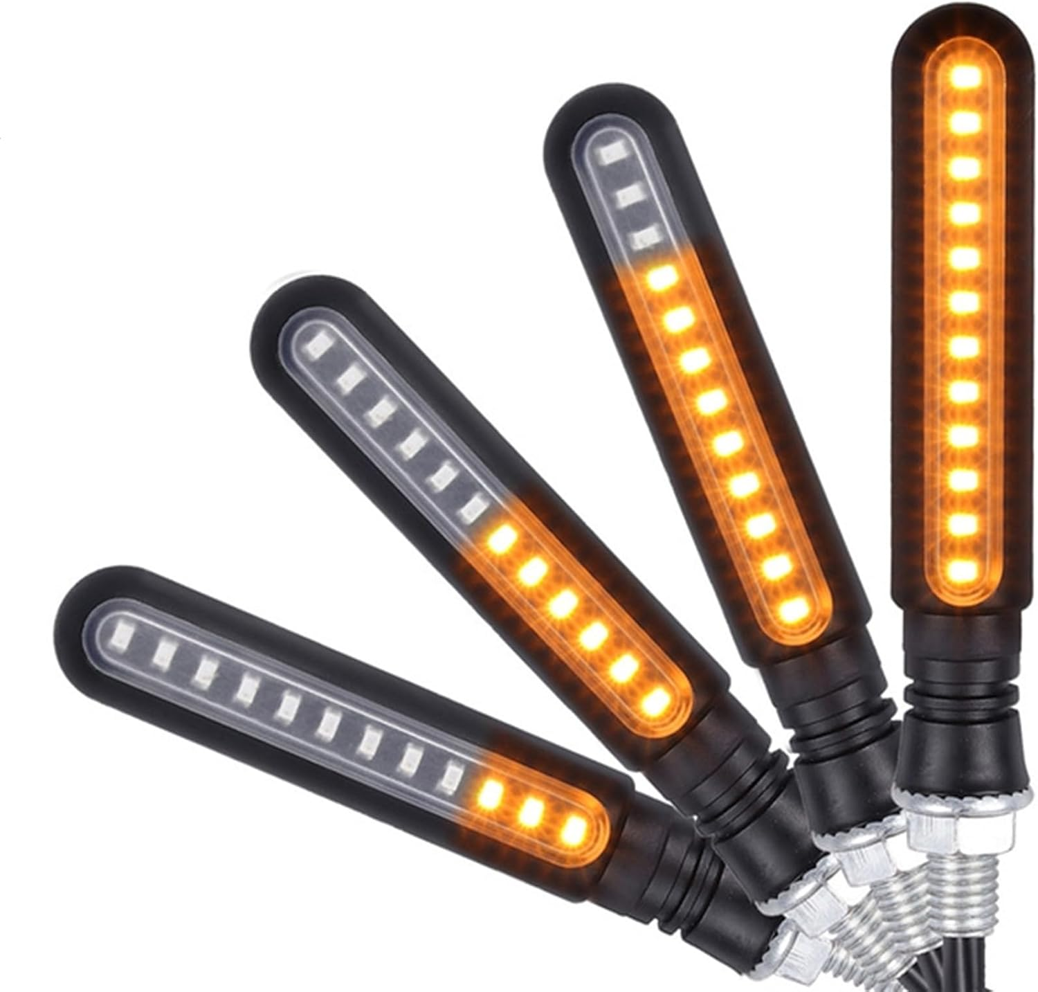 Anhoer 4X Motorcycle Led Turn Signal Light 12V LED Light Sequential Flow Turn Signal Motorbike Turning Indicators for Motorcycle Motorbike Scooter ATV Amber Light Bar