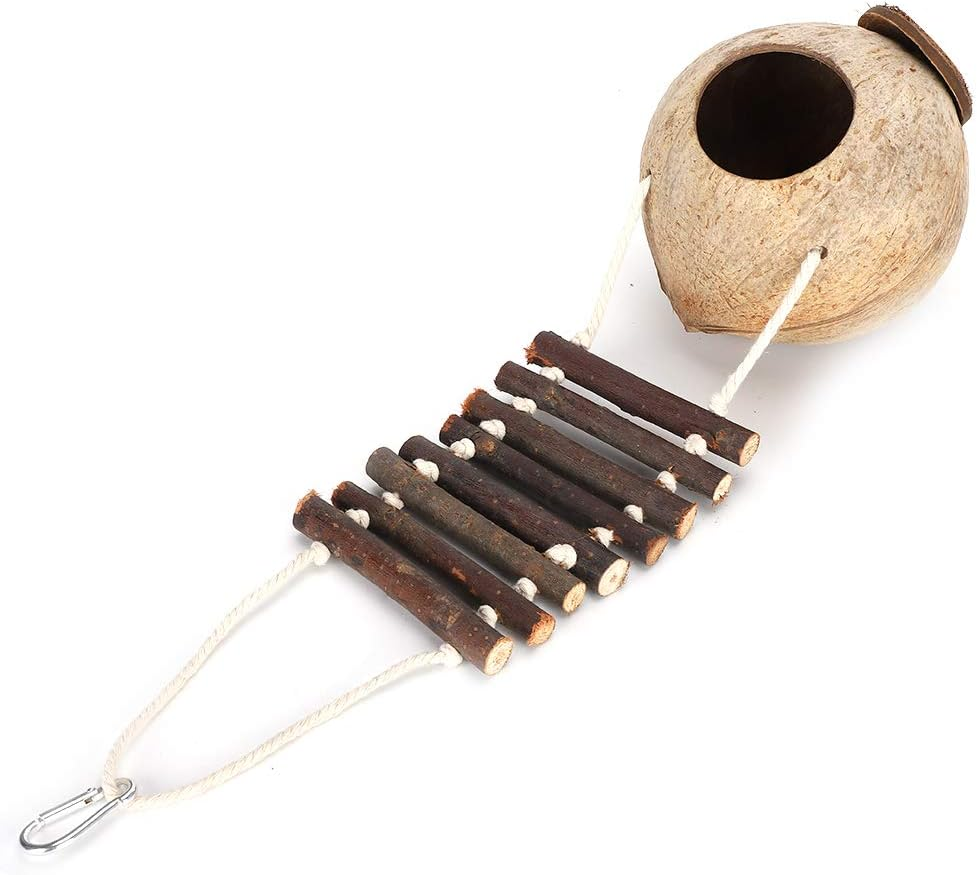 High Hardness Coconut Nest, Bite Resistance Coconut Shell House, Climbing Ladder Hideaway Toy House for Birds image number 4