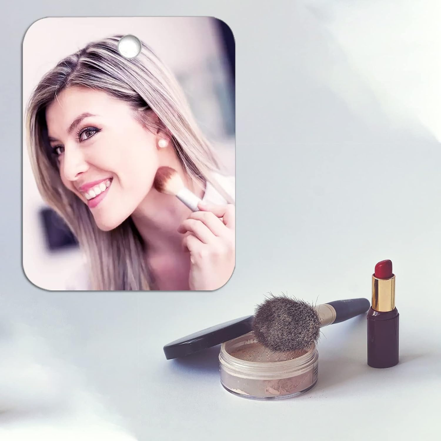 Shower Mirror - Acrylic Small Travel Makeup Bathroom Wall Hanging Plastic Mirror for Women & Men - 11" X 7.48" with Adhesive Hooks image number 4