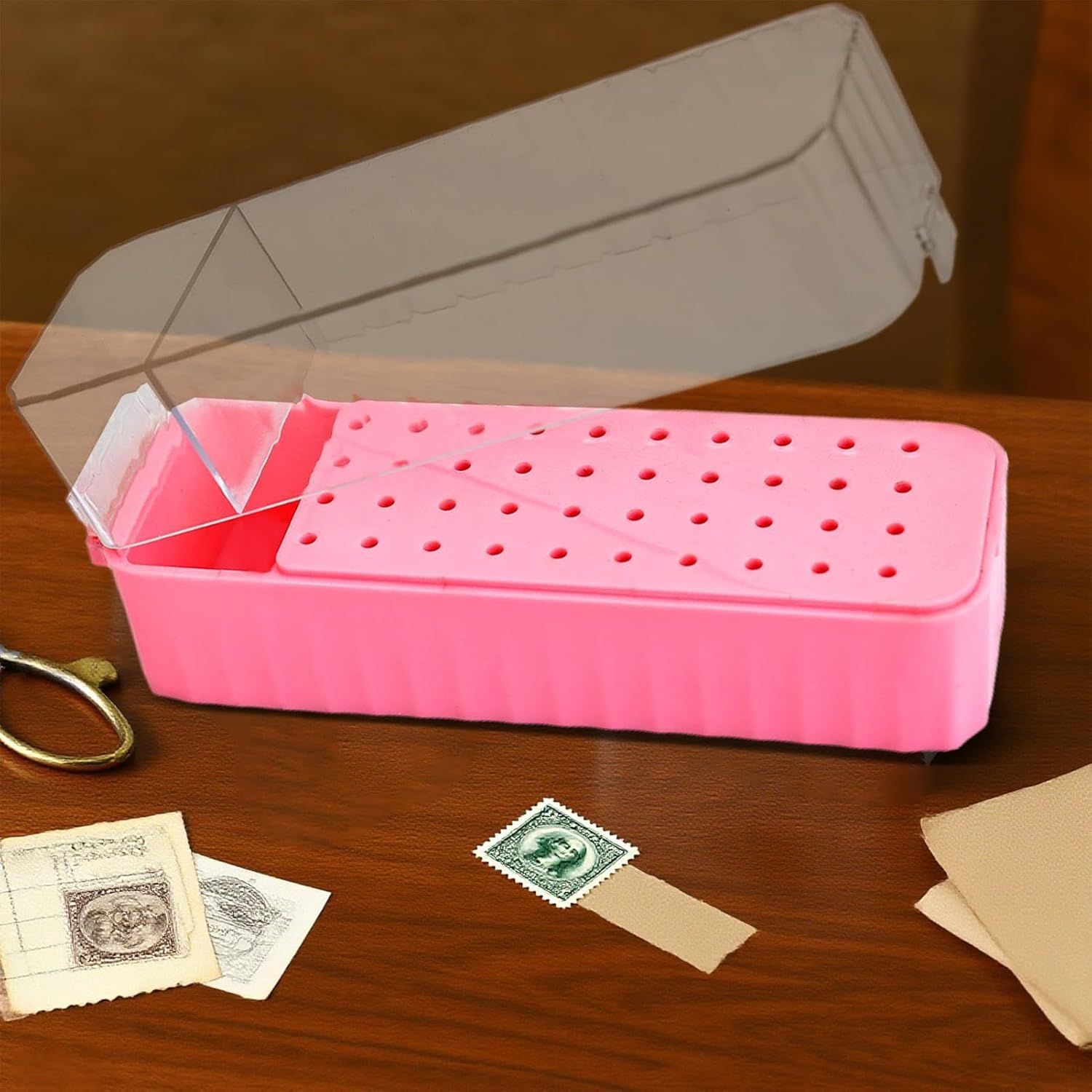 Nail Drill Bits Holder | 40-Hole Nail Tool Holder | Transparent Lid Grinding Tips Display Box Dustproof for Pedicure Prep Salon Workstation Art Detailing Youth Girl image number 4