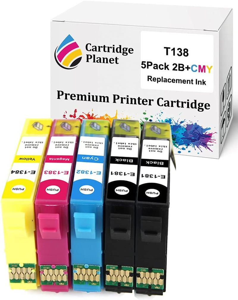 Cartridge Planet 5 Pack (2BK,1C,1M,1Y) Compatible Ink for Epson 138 T1381 T1382 T1383 T1384 for Epson NX230 NX420 NX430 NX635 Workforce 320 325 435 525 545 60 625 630 633 645 7010 7510 7520 840 845 ..