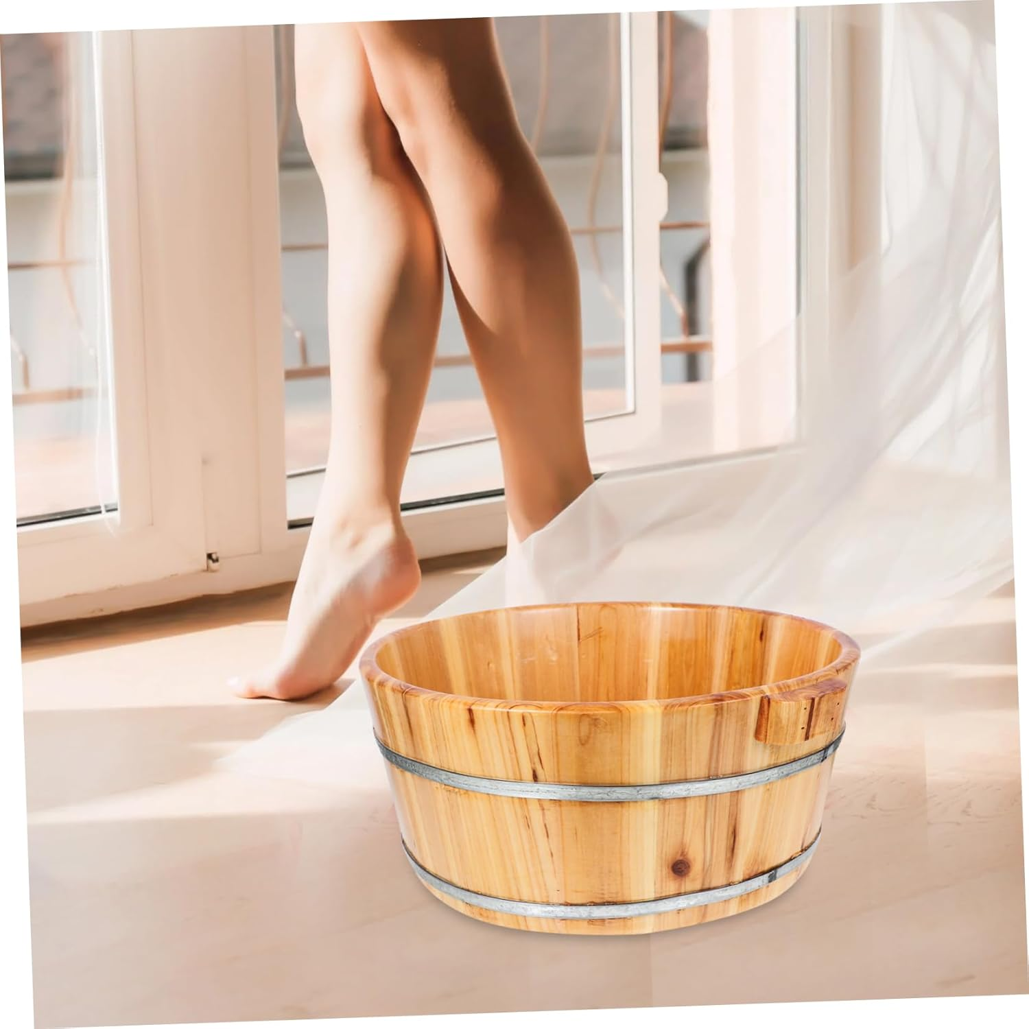 DOITOOL Wooden Foot Soaking Basin Spa Foot Spa Bath Barrel Feet Massage Bucket Foot Washing Tub for Home Spa Sauna Soak Pedicure Dead Skin Remover image number 2