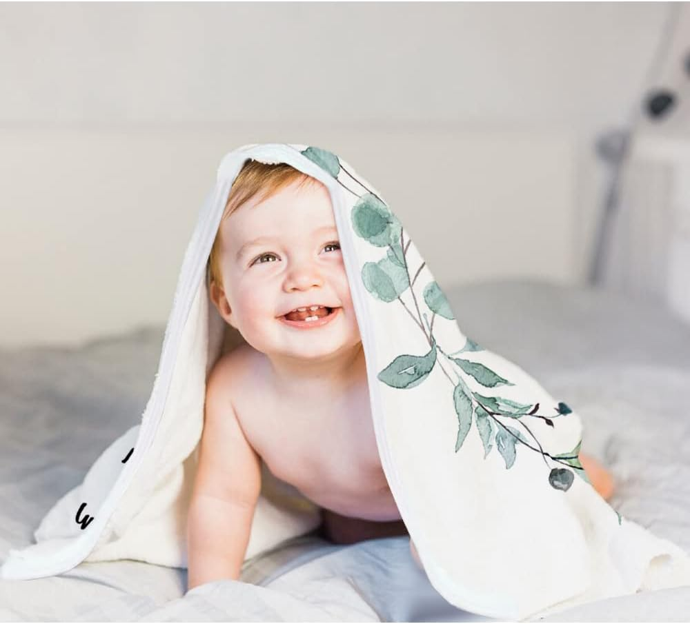 Baby Milestone Blanket for Boys & Girls | Soft Monthly Picture Blanket for Newborn | Eucalyptus Nursery Decor | Photo Prop Blankets Gender Neutral 45"X40" image number 4