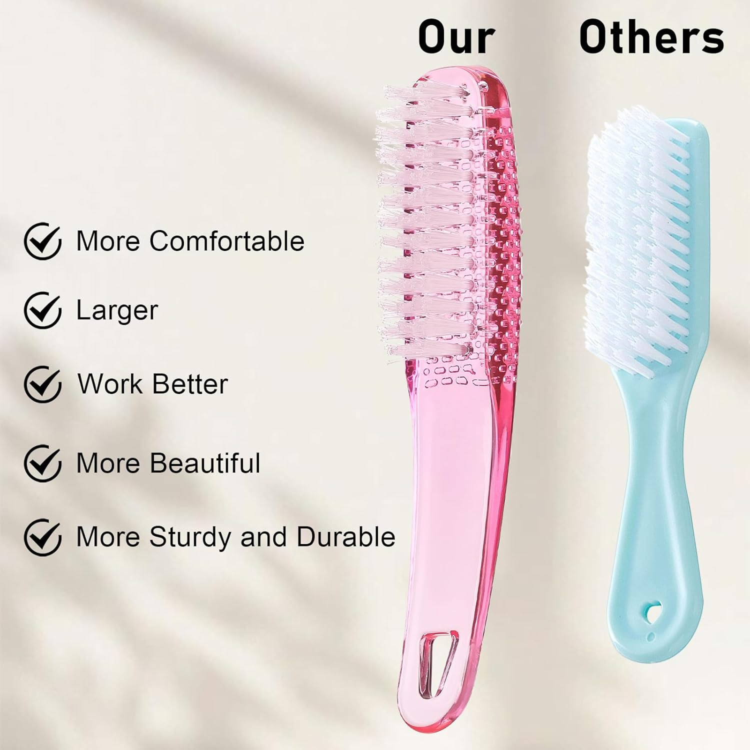 2 Pcs Handle Grip Nail Brushes for Cleaning, Long Handle Fingernail Cleaner, Hand Nail Toes Cleaning and Scrubbing Brushes, Pedicure Nail Scrubber Non-Slip for Men and Women, Hot Pink image number 5