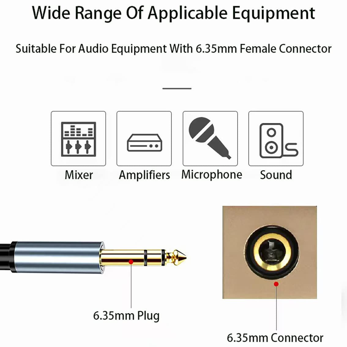 1/4 Inch TRS Instrument Cable, Tunghey 6.35Mm Male Jack Stereo Audio Cord, 6.35 Balanced Interconnect Line for Electric Guitar, Bass,Keyboard, Mixer, Amplifier, Speaker (0.5M) - 0.5M image number 2