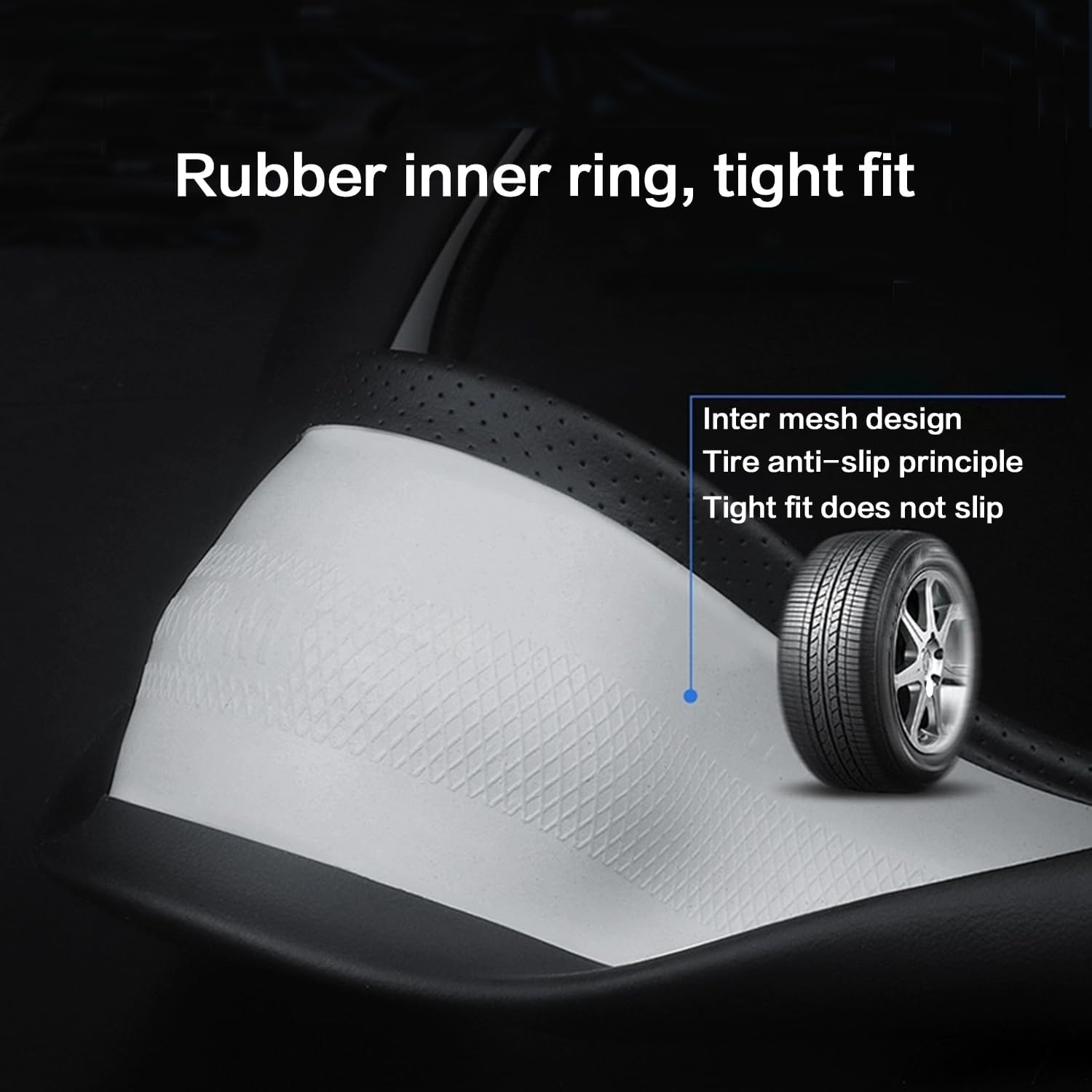 Car Steering Wheel Cover Compatible with Hyundai Elantra Tucson Sonata Santa Fe Elantra GT 14.5-15 Inches, Ultra-Thin Design Premium Nappa Leather (Black-A) - Black-A image number 6