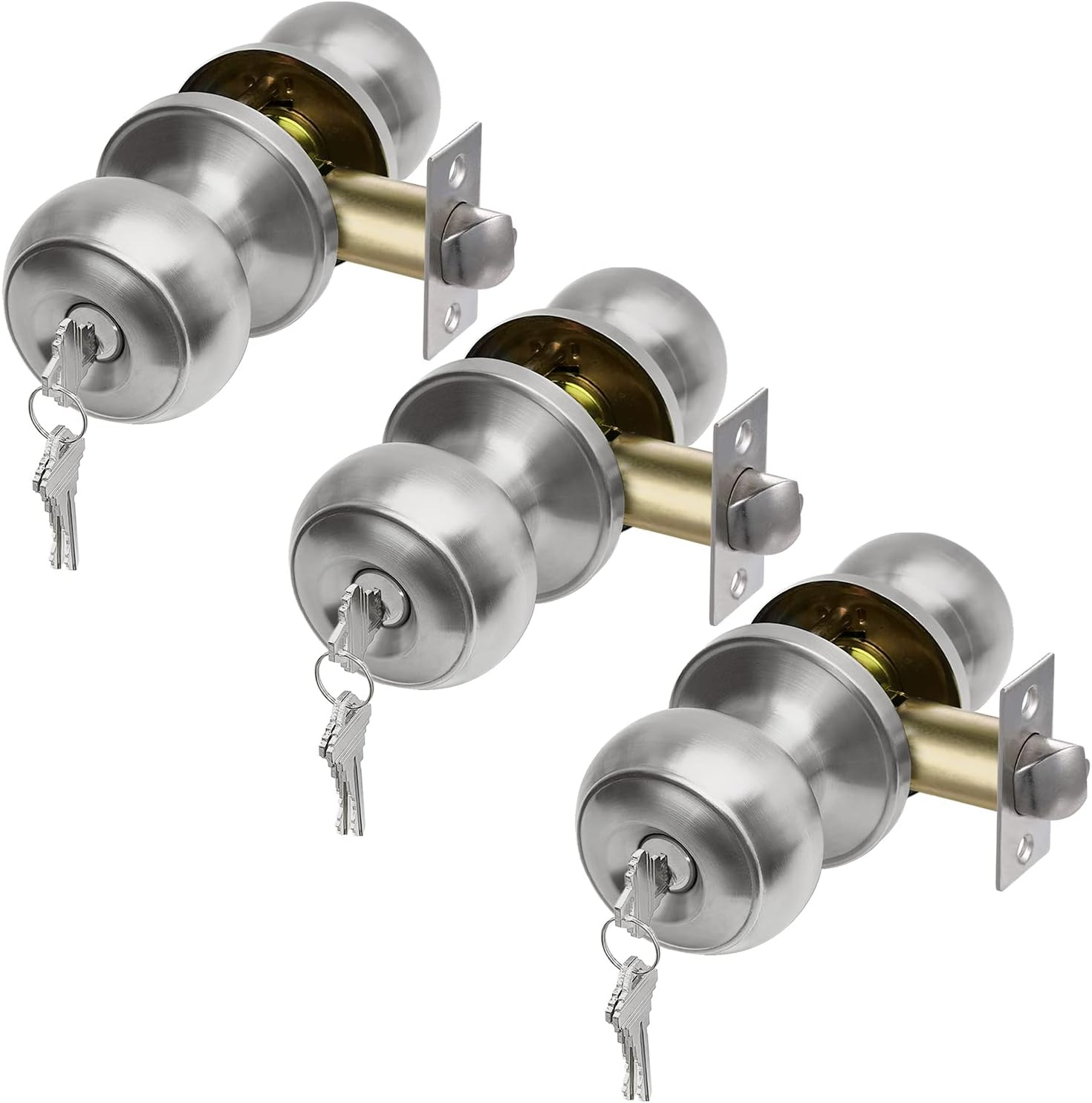 CML Hardware (3 Pack) Keyed Alike Entry Door Knob, Matte Black Exterior Door Lock for Front Door and Entrance, round Ball Handle