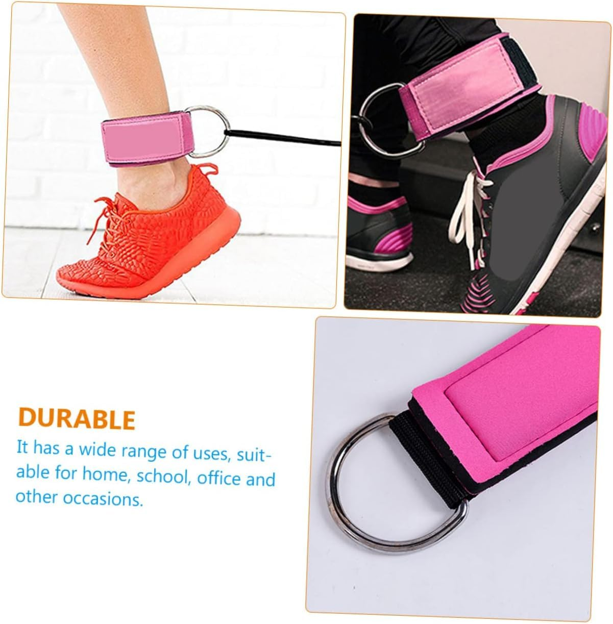 Ankle Strap for Cable Machines and Resistance Bands,1Pair Adjustable Ankle Strap with Double D-Rings and Neoprene Support,Comfortable Adjustable Padded Ankle Wrist Cuffs Neoprene Padded Straps, (Pink)