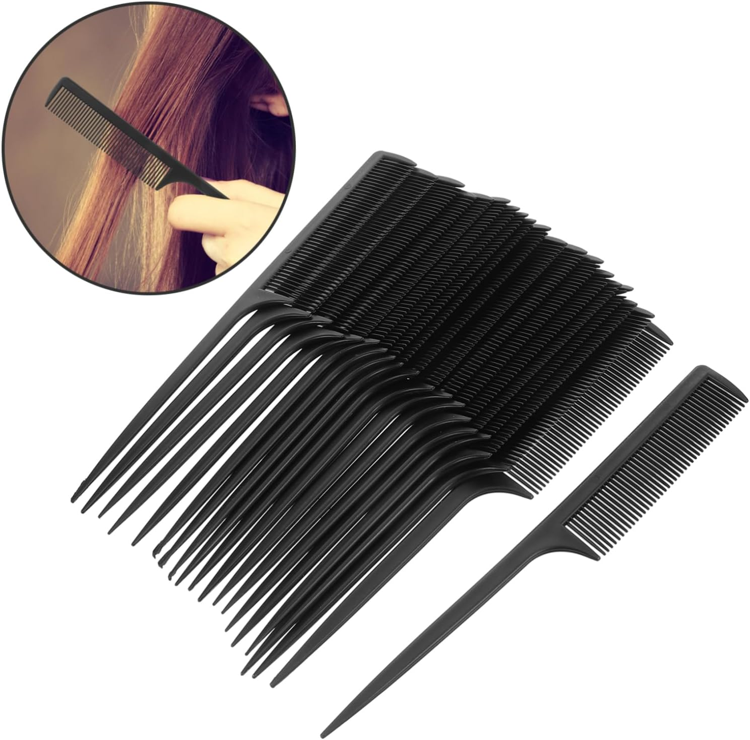 20Pcs Plastic Rat Tail Combs for Hairdressing Fine Tooth Comb with Pointed Tip for Precise Parting and Root Teasing Lightweight Durable Styling Tools for Men and Women Suitable For image number 2