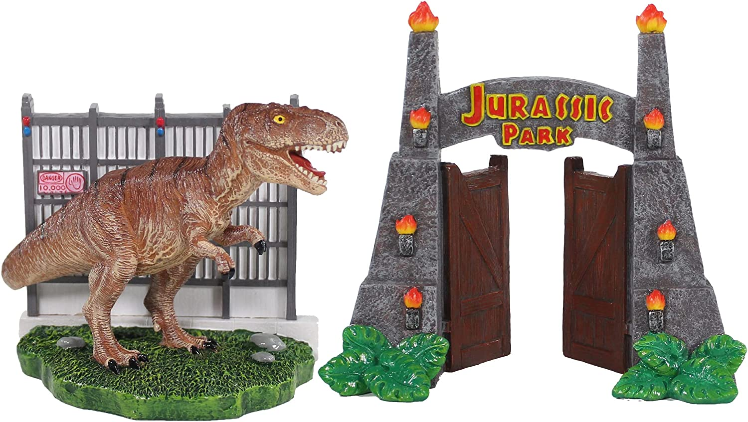 Penn-Plax Jurassic Park Officially Licensed 2-Piece Aquarium Ornament Bundle &ndash; Includes T-Rex and Park Gate Decorations &ndash; Small