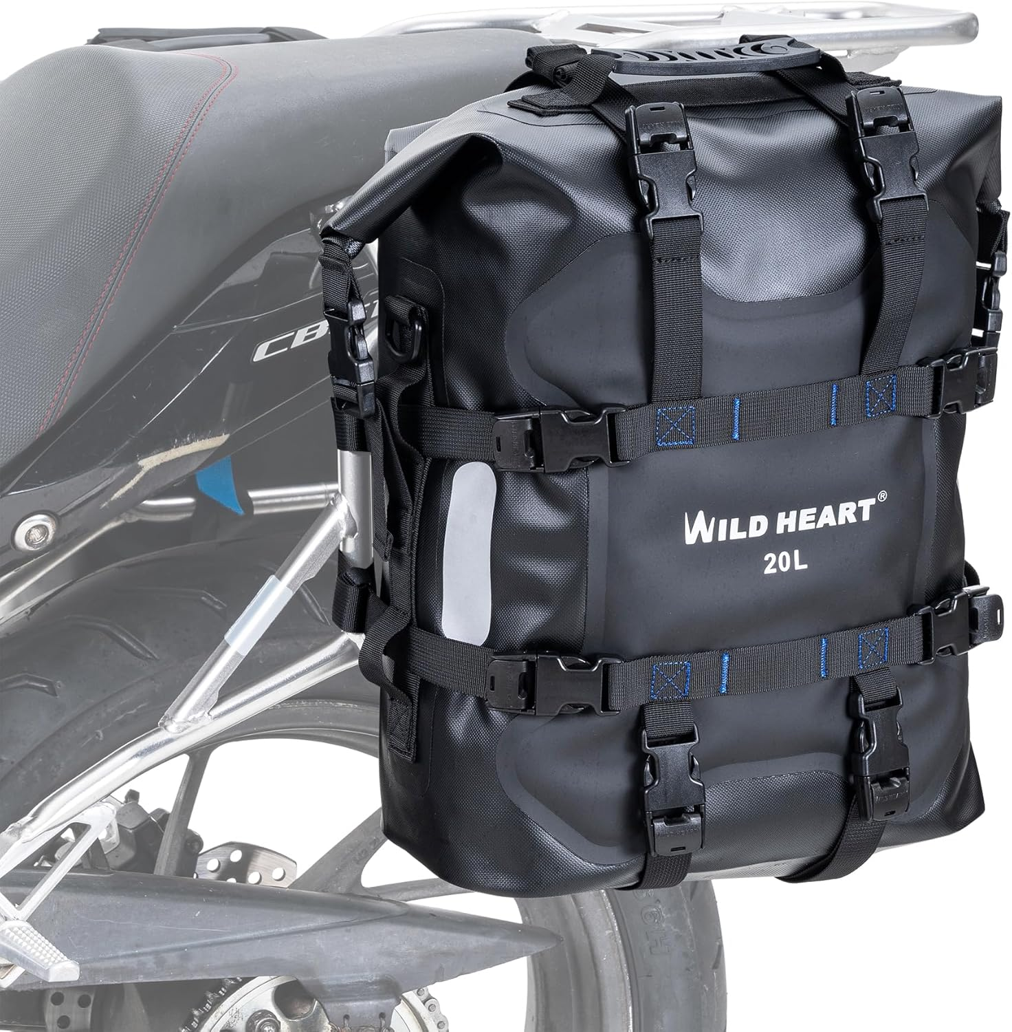 WILD HEART Motorcycle Side Bag Stainless Steel Suspension Waterproof Bag Saddlebags 20L/25L Waterproof Pianner Bag Wear-Resistant General-Purpose Bike Accessories, Black, 25L, Motorcycle Aluminium