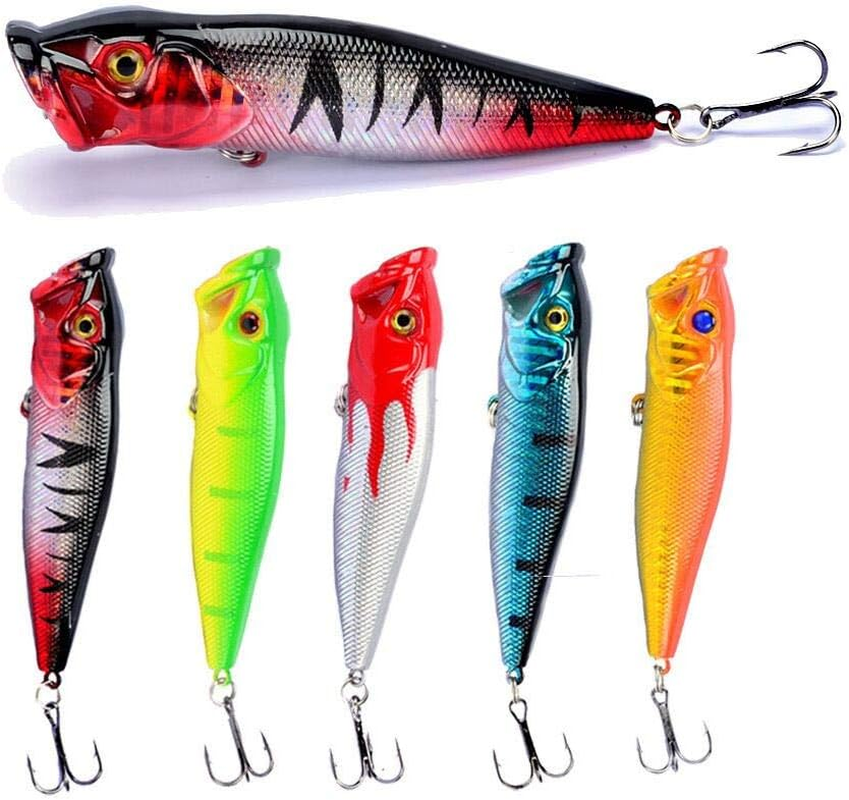 Fishing Lures 5Pcs Fishing Bass Lures Popper Lure Shallow Swimbait Crankbait with Treble Hook 3D Fishing Eyes for Bass Trout Freshwater and Saltwater image number 3