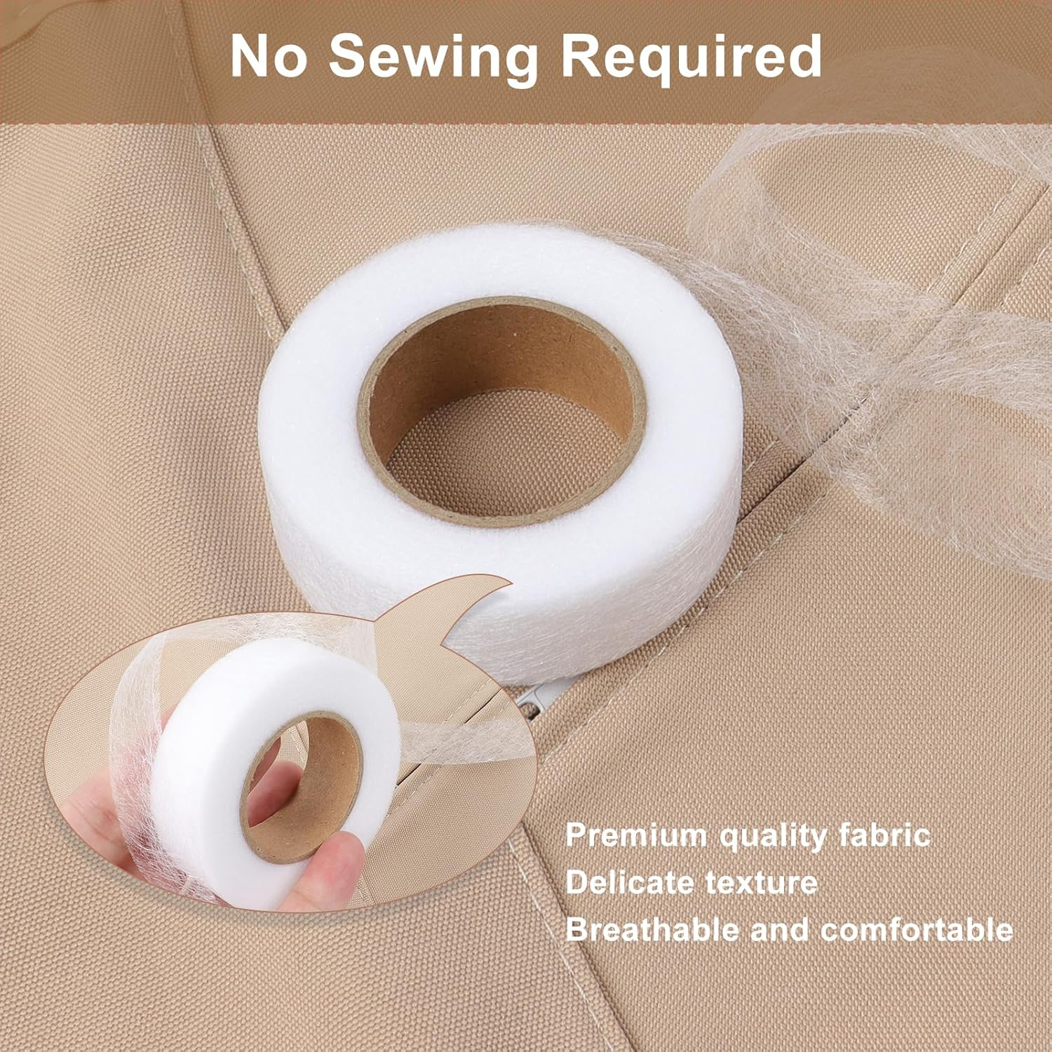 2 Rolls Iron Hemming Tape, Hemming Web, Iron on Tape for Skirts, Pillows, Jeans and Curtains,2Cm Wide * 24 Metres Long with Tape Measure(White) image number 1