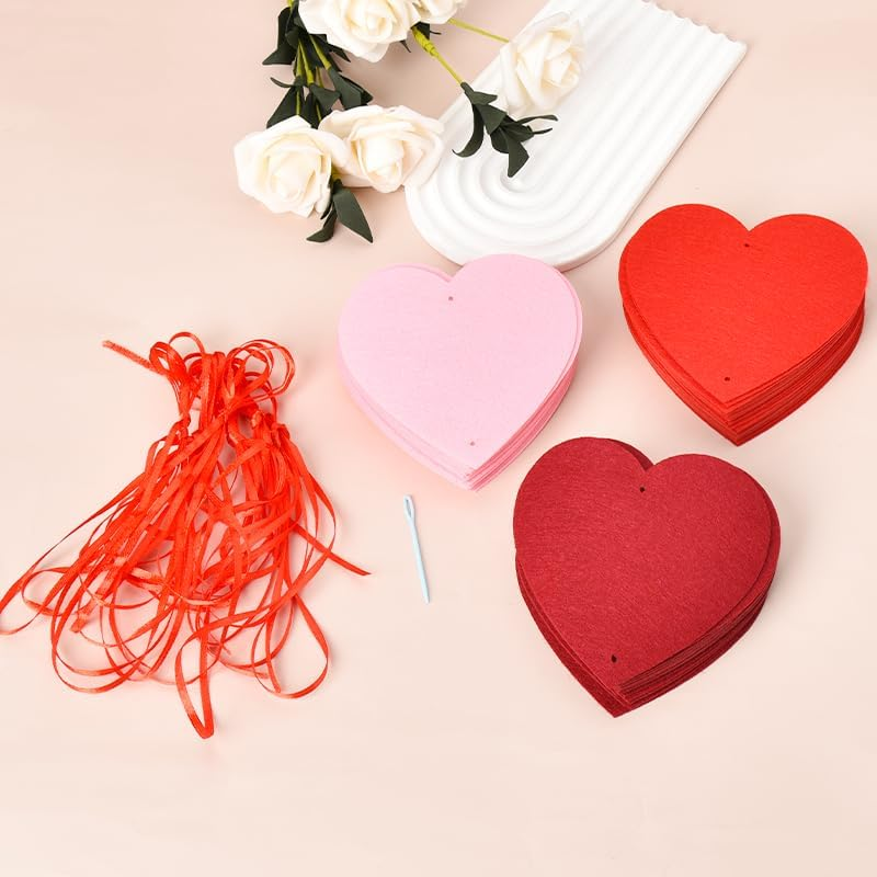 Anniversary Valentines Day Decorations Banner 6 Pack Felt Heart Garland Room Decor Streamer Banner Garland Backdrop Hanging Engagement Wedding Banner Romantic Party Supplies for Home Window Ceiling image number 2