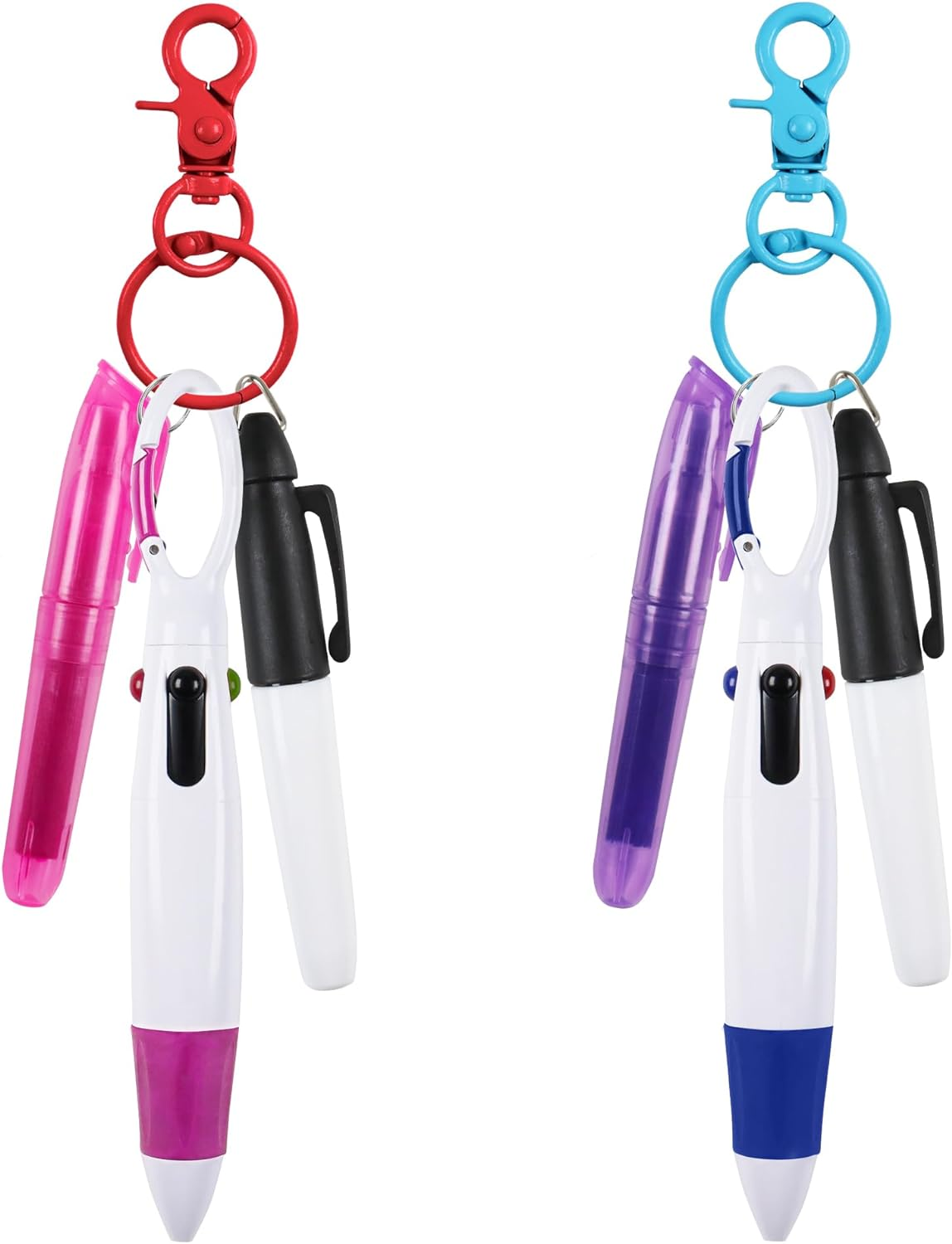 HOYDATE 8Pcs Mini Highlighter Nurse Pen Pack Set Nurse Pens for Badge Include Tip Highlighter 2 Permanent Marker Pens and 2 Retractable Ball Pen with 2 Nursing Keychain Clip (Rose Red+Blue)