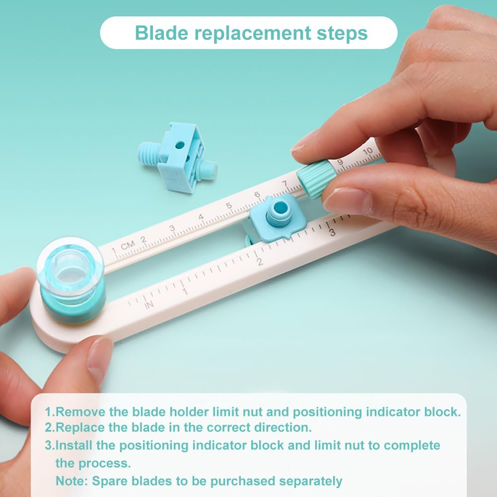 Kw-Trio Circe Cutter for Paper Crafting Circular Cutter Tool Rotary Compass Circle Cutter Adjustable Cutting Diameter Ranges from 3/4 in to 8 in (Cyan & White, Mini) image number 2
