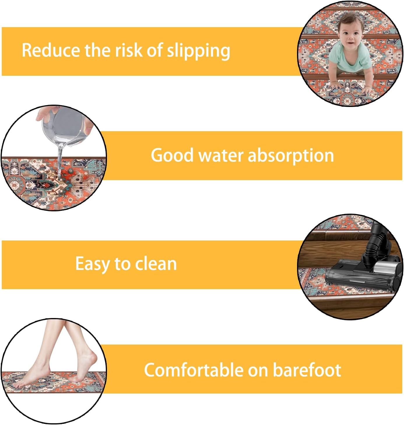 SUPPI 8"X30" Stair Treads, 15PCS Non Slip Stair Runners for Wooden Steps Indoor, Clear Slip Resistant Stairs Tread Grip Tape, anti Slip Staircase Step Tread, Self Adhesive Strips Outdoor(Red) image number 2