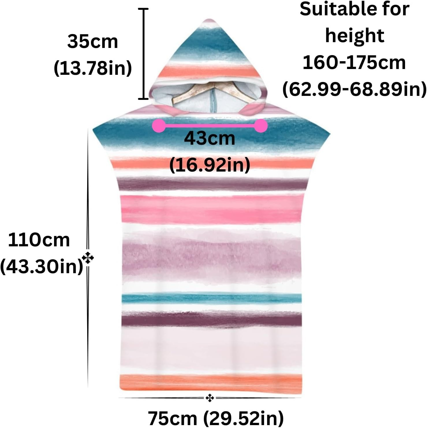 Kaylz Hooded Beach Towel for Girls Microfiber Towels Adults Quick Dry Surf Poncho Wearable Stripe Soft Bath Surfing Swimming Outdoor Sports (75X110Cm, Purple)