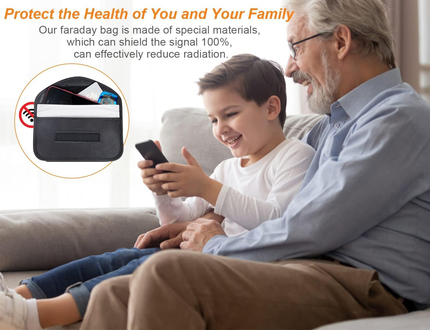 Faraday Bag(2 Pack),Rfid Signal Blocking Bag Shielding Pouch Wallet Case for Cell Phone Privacy Protection and Car Key FOB, Anti-Tracking Anti-Spying（Black） image number 2