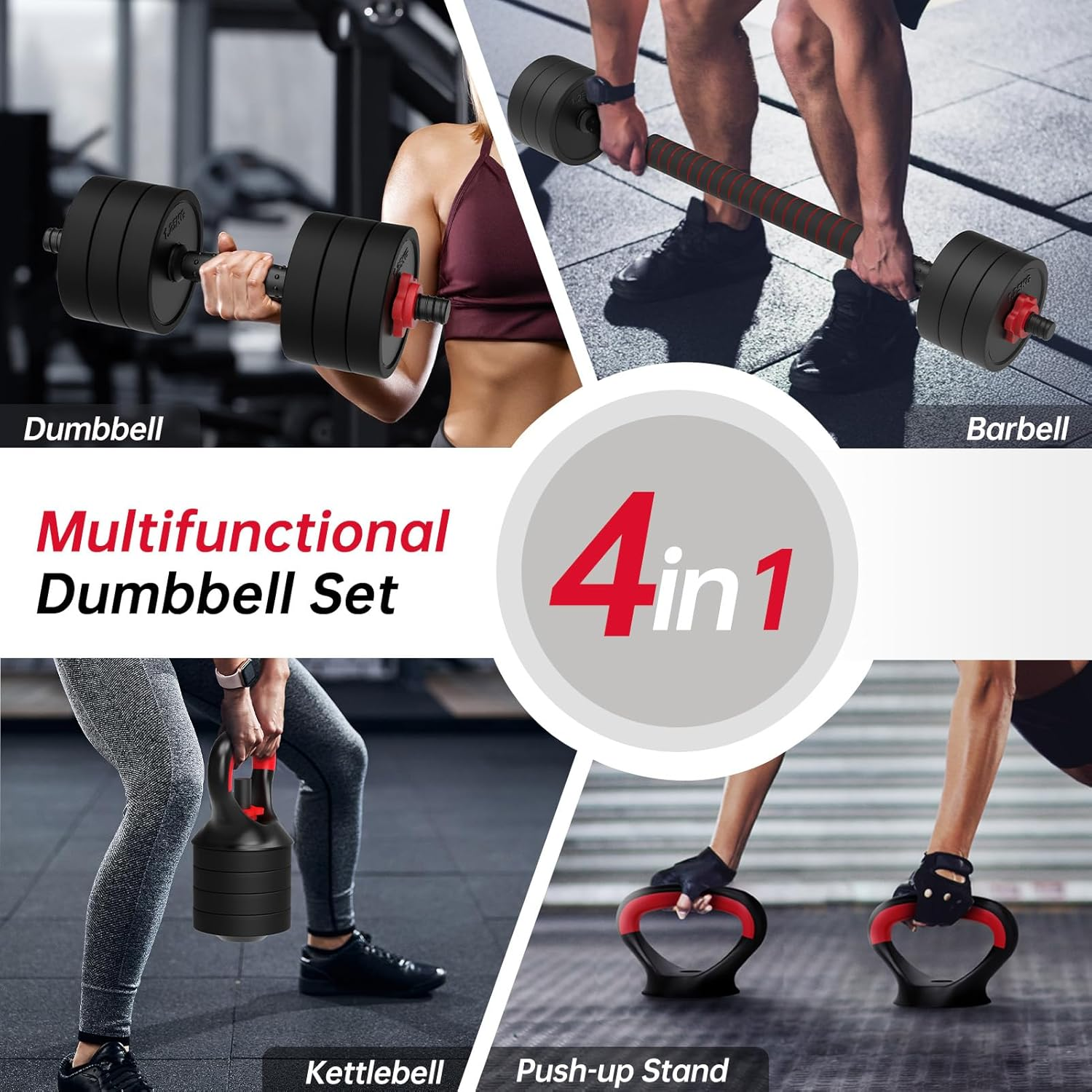 JOROTO JD10/JDS10/JDS30 Adjustable Dumbbell Set, 4 in 1 Weights Dumbbells Set with Connector, Weight Set for Home Gym Used as Barbell, Kettlebells, Push up Stand, Men Women Exercise Fitness Equipment