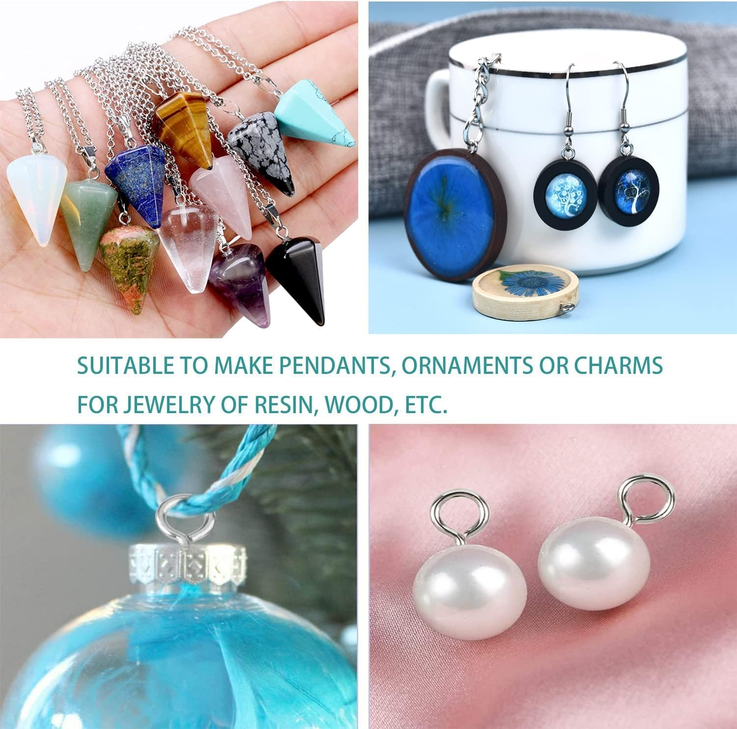 KEWAYO 400Pcs Screw Eye Hooks, Small Screw Eye Pins, for Cork Top Bottles & DIY Jewelry Making Self Tapping Screws Hooks Ring (Silver) image number 1