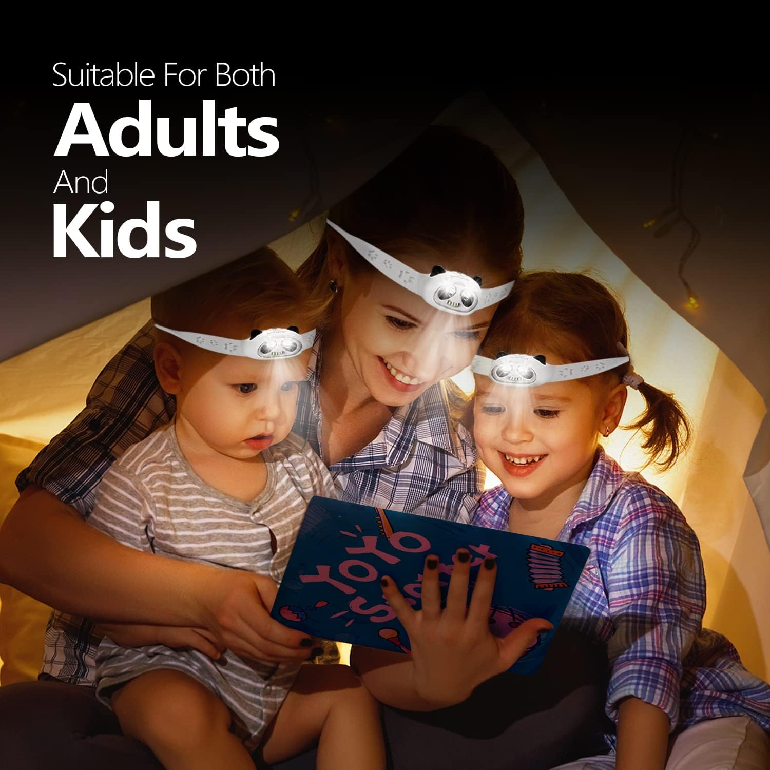 LED Headlamp for Adults and Kids, Panda Design Rechargeable Head Lamp, Outdoor Super Bright Flashlight for Boys, Girls, Headlight for Camping, Walking Dog, Fishing, Night Reading, Running image number 5