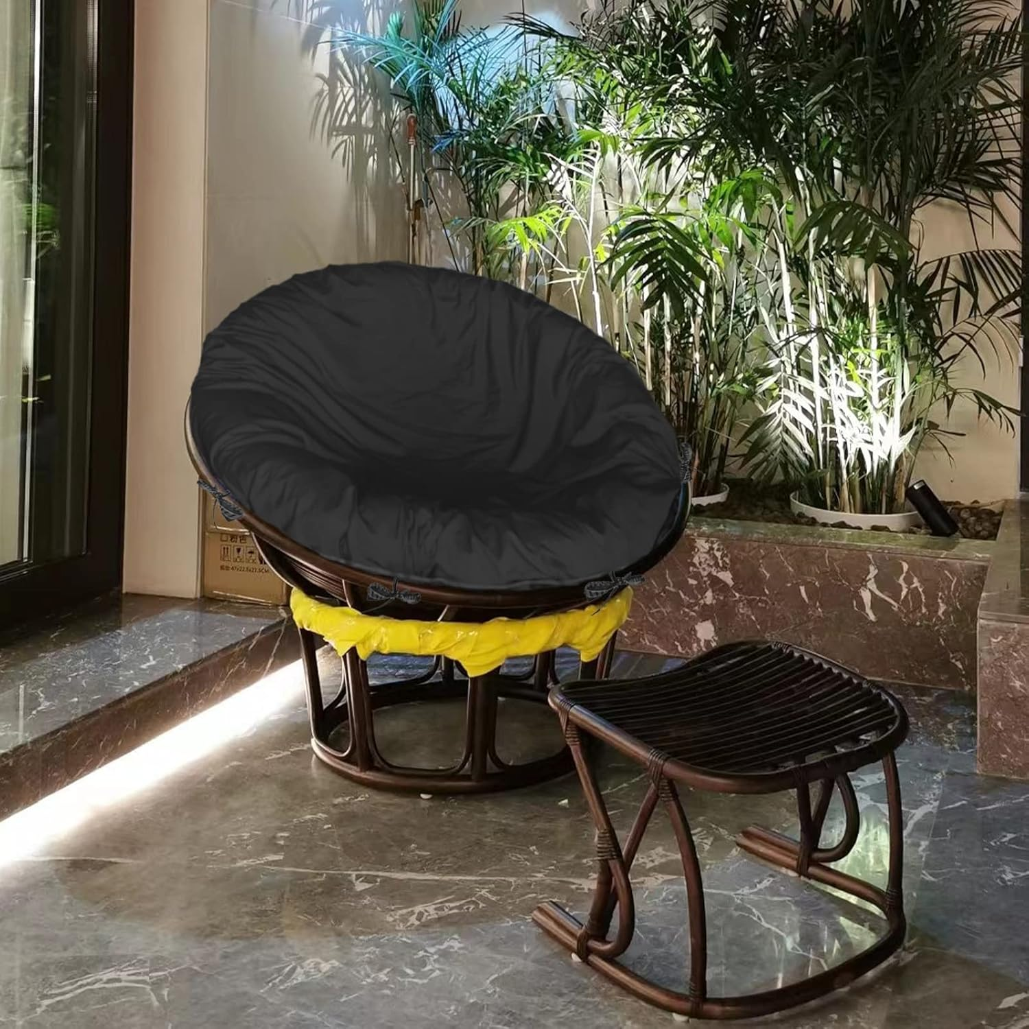 Papasan Cushion Covers 55" D - Black 600D Heavy Duty Oxford Cloth Zippered Cushion Waterproof Slipcover image number 2