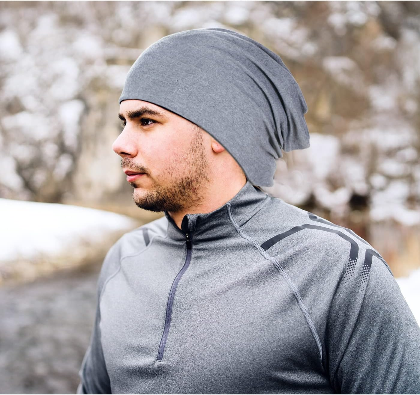 2 Pieces Soft Cotton Slouchy Beanie, Breathable Outdoor Beanie Hats Baggy Skull Cap Stretchy Chemo Hats for Men Women image number 6